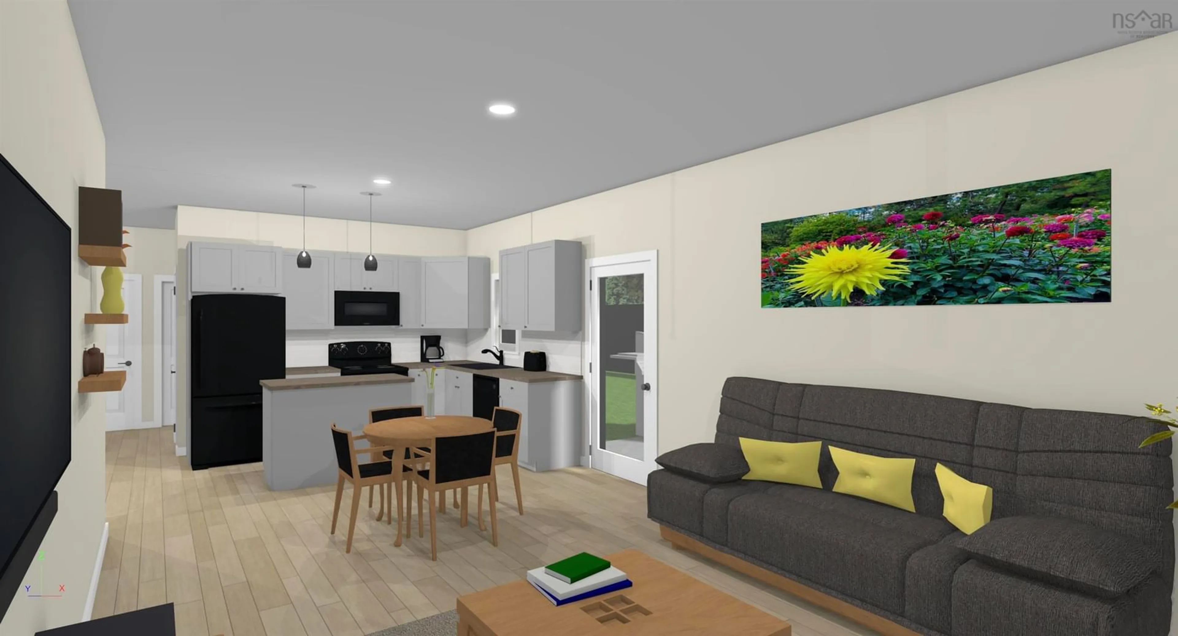 Open concept kitchen, wood/laminate floor for 1920 Irwin Lake Rd, Hilden Nova Scotia B0M 1C0