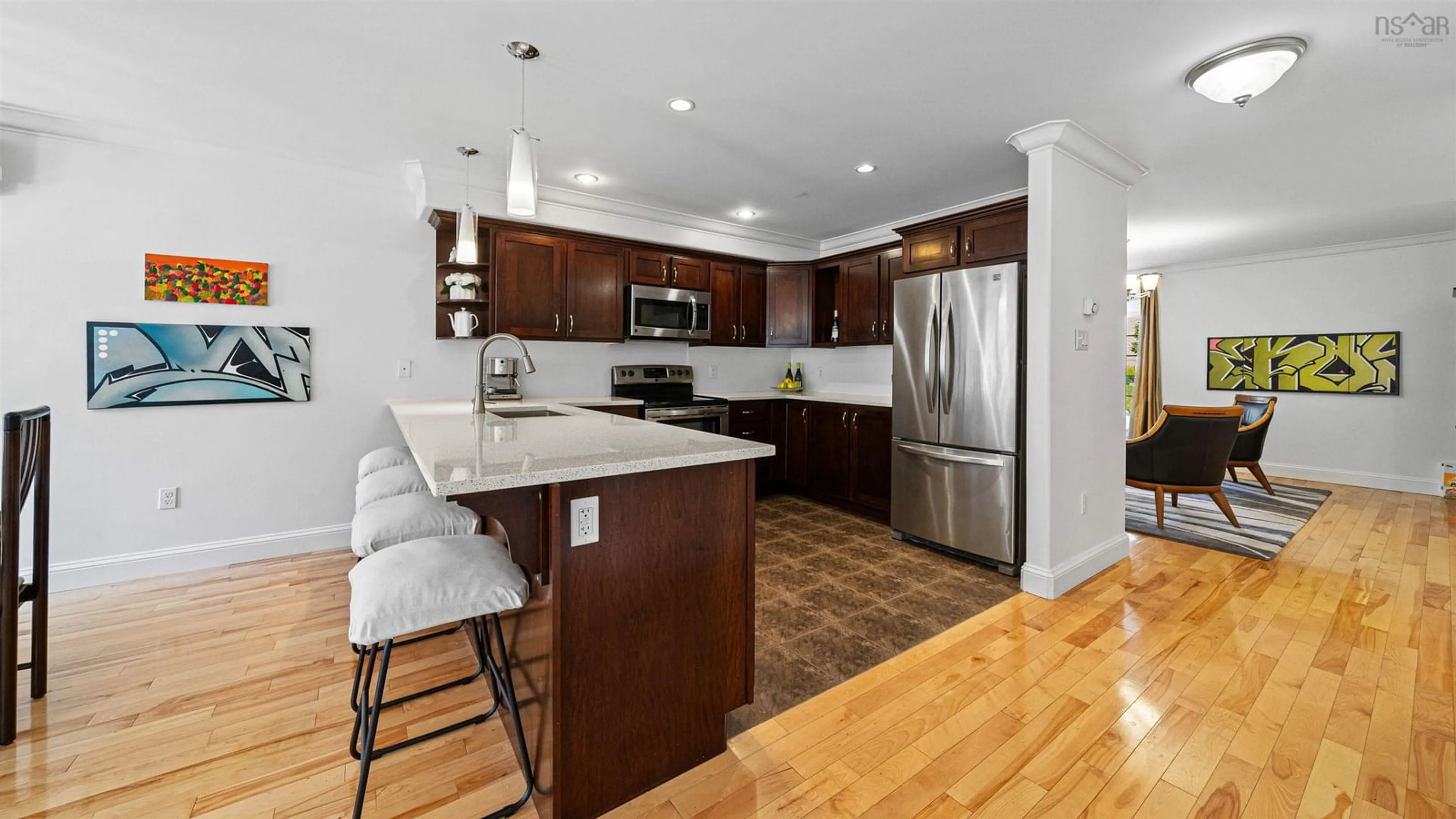 Open concept kitchen, wood/laminate floor for 55 Bently Dr, Halifax Nova Scotia B3S 0C4