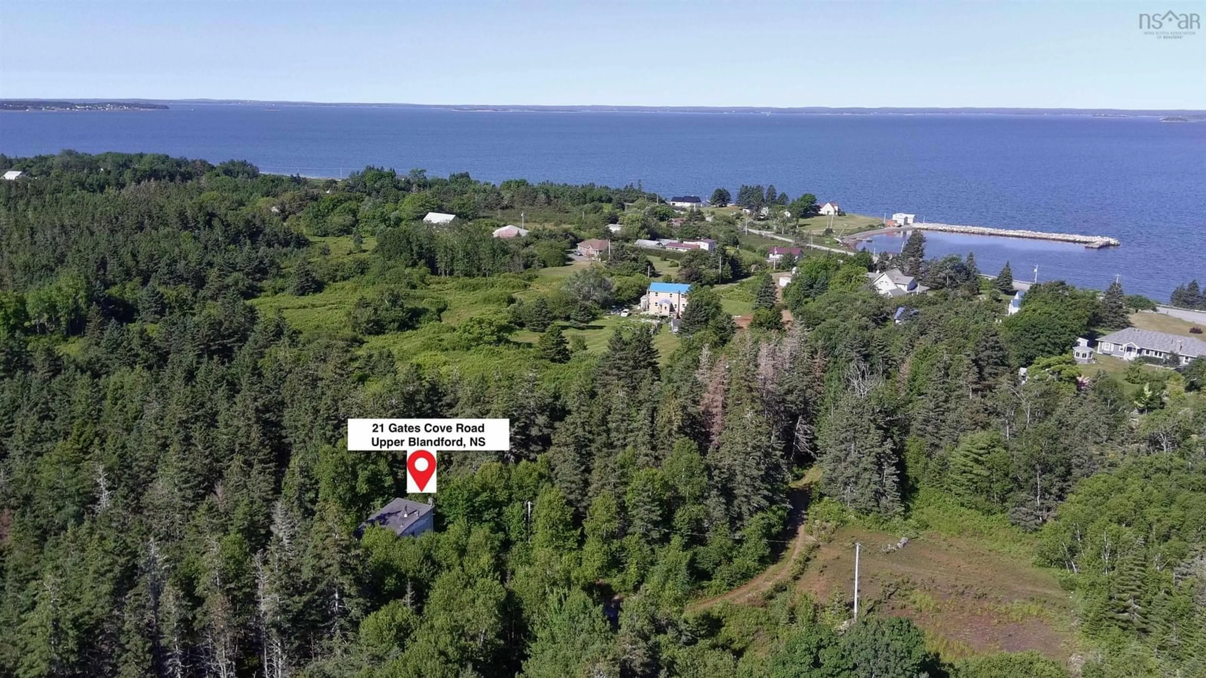 A pic from outside/outdoor area/front of a property/back of a property/a pic from drone, water/lake/river/ocean view for 21 Gates Cove Rd, Upper Blandford Nova Scotia B0J 1T0