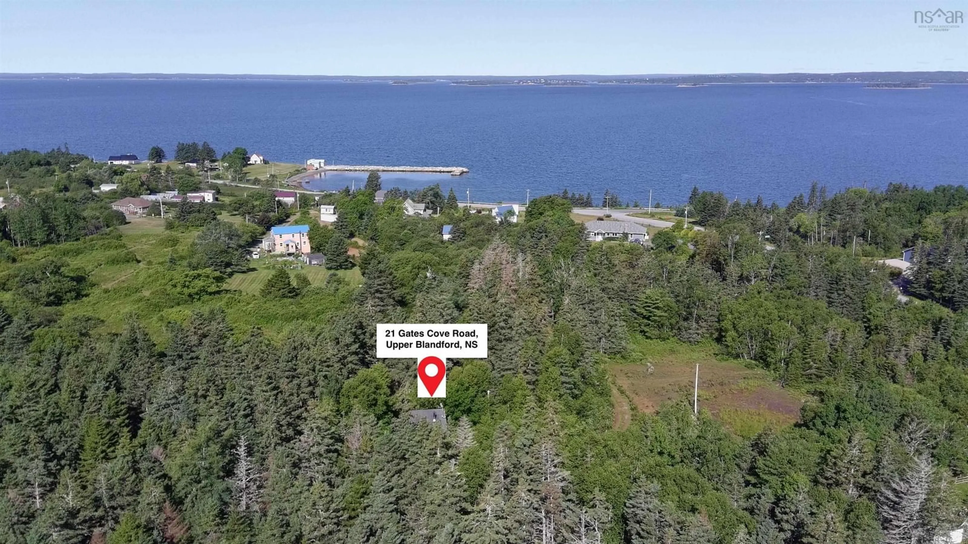A pic from outside/outdoor area/front of a property/back of a property/a pic from drone, water/lake/river/ocean view for 21 Gates Cove Rd, Upper Blandford Nova Scotia B0J 1T0