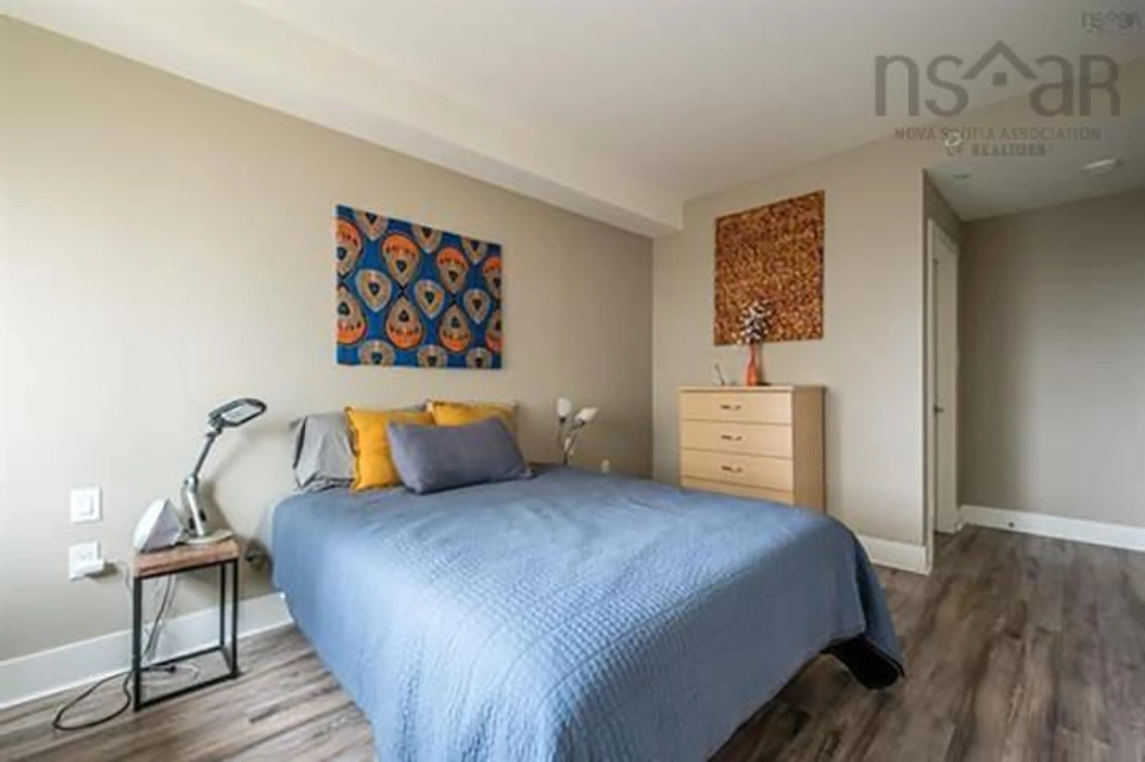 Bedroom with bed, wood/laminate floor for 15 Kings Wharf Pl #204, Dartmouth Nova Scotia B2Y 0C2