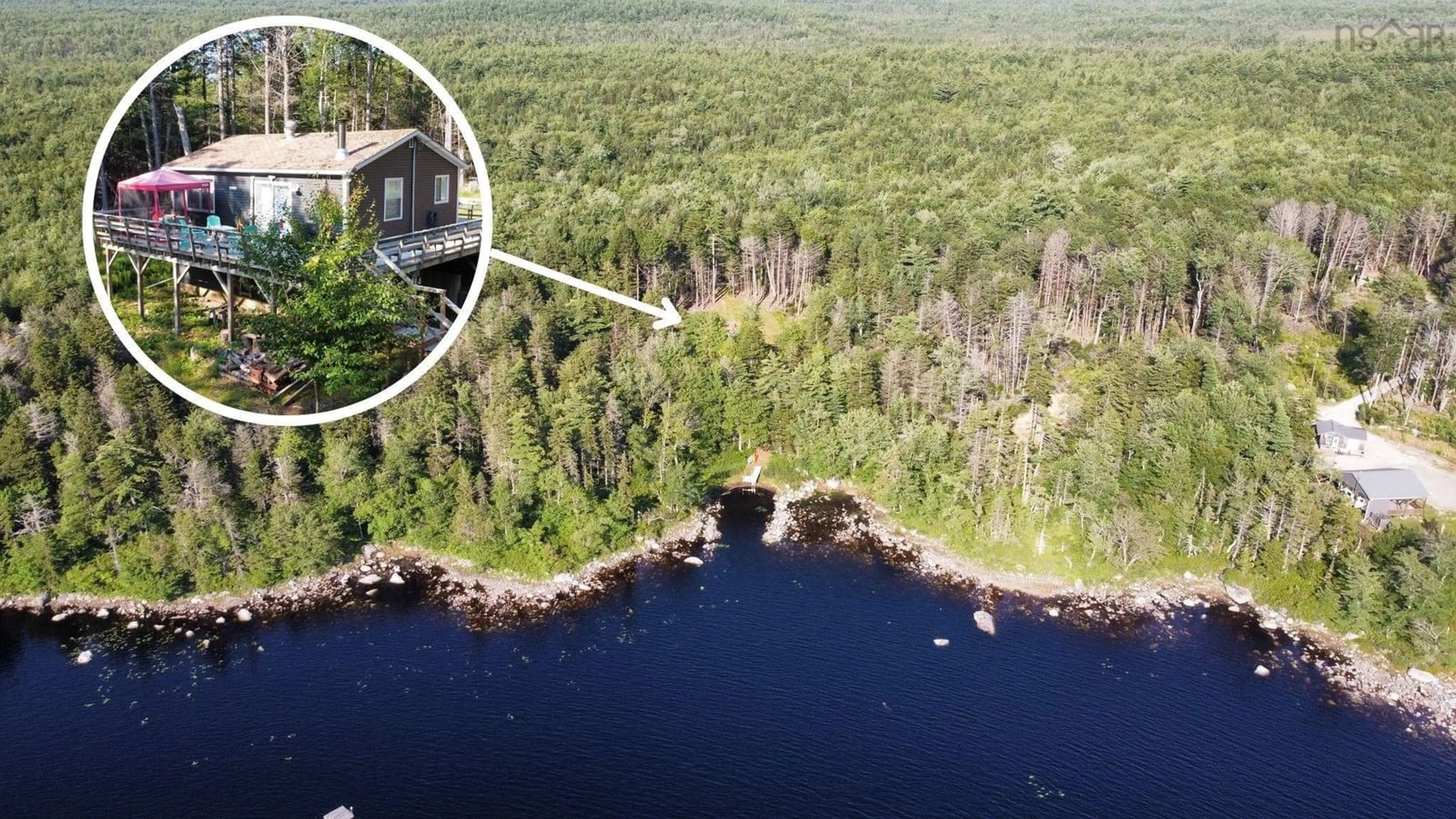 A pic from outside/outdoor area/front of a property/back of a property/a pic from drone, water/lake/river/ocean view for 1107 Oak Hill Rd, Lower Ohio Nova Scotia B0T 1W0