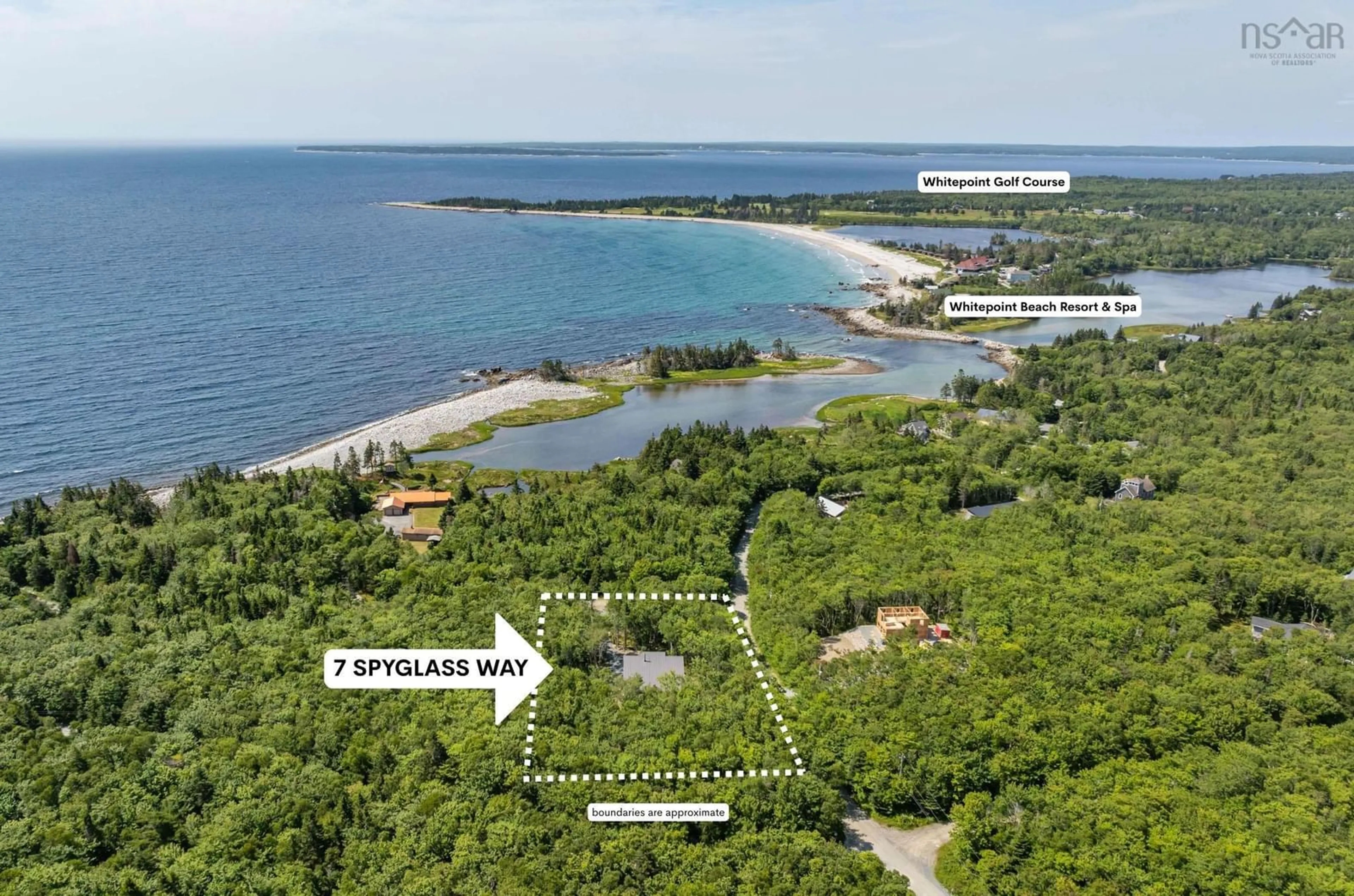A pic from outside/outdoor area/front of a property/back of a property/a pic from drone, water/lake/river/ocean view for 7 Spyglass Way, White Point Nova Scotia B4B 0B7