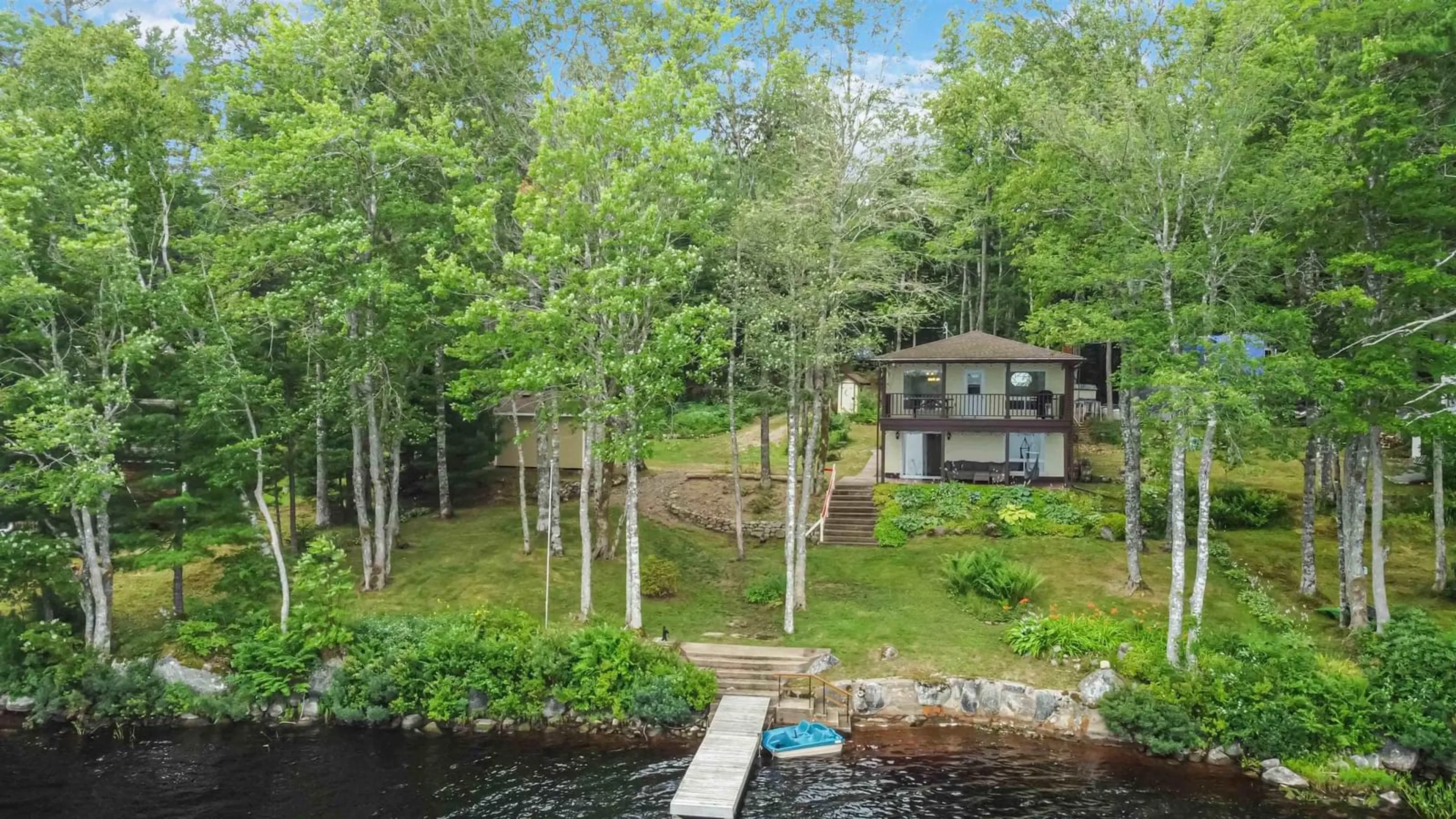 A pic from outside/outdoor area/front of a property/back of a property/a pic from drone, water/lake/river/ocean view for 1114 Trout Lake Rd, New Albany Nova Scotia B0S 1P0
