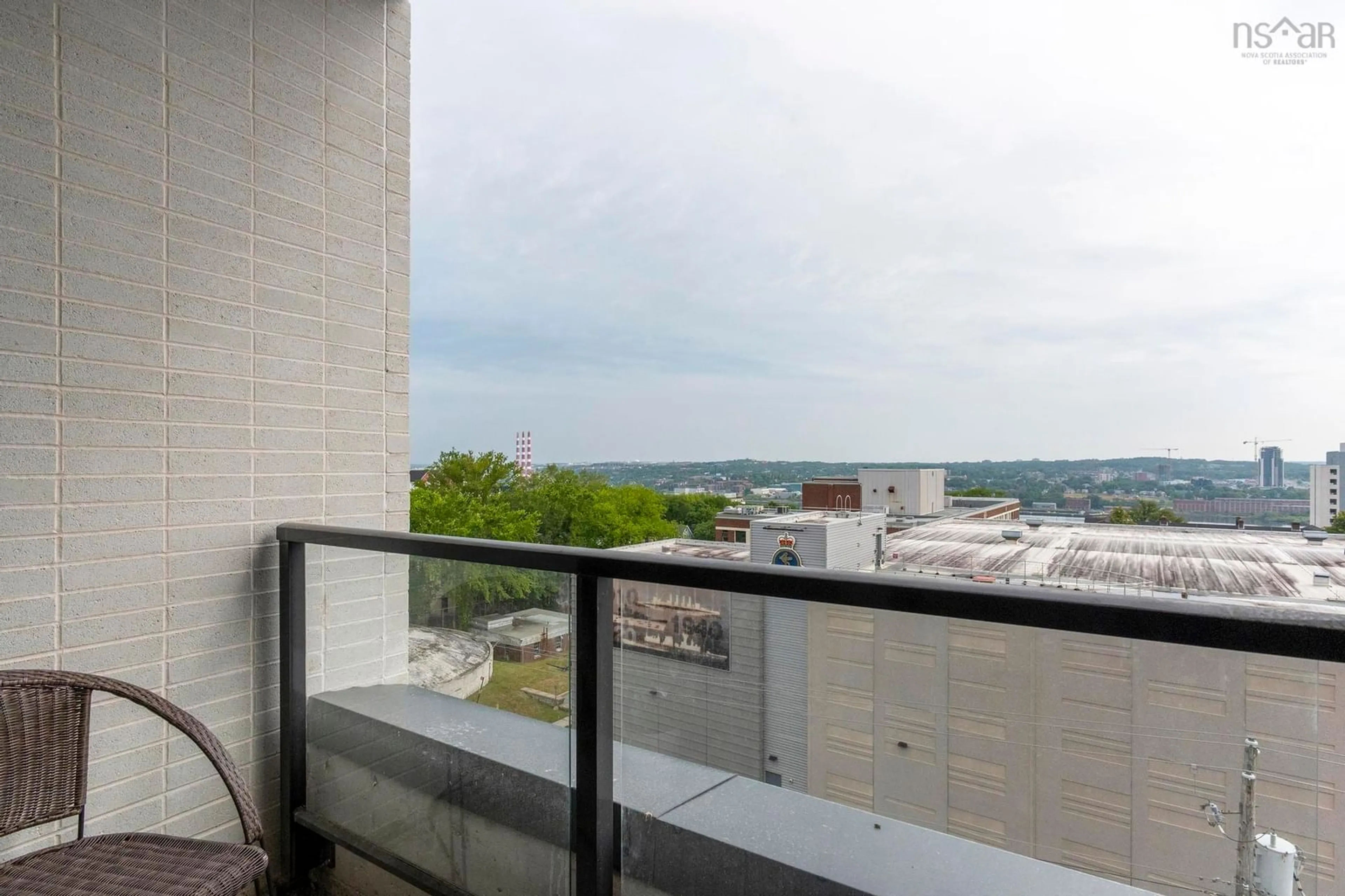 Balcony in the apartment, city buildings view from balcony for 5511 Bilby St #611, Halifax Nova Scotia B3K 0M5