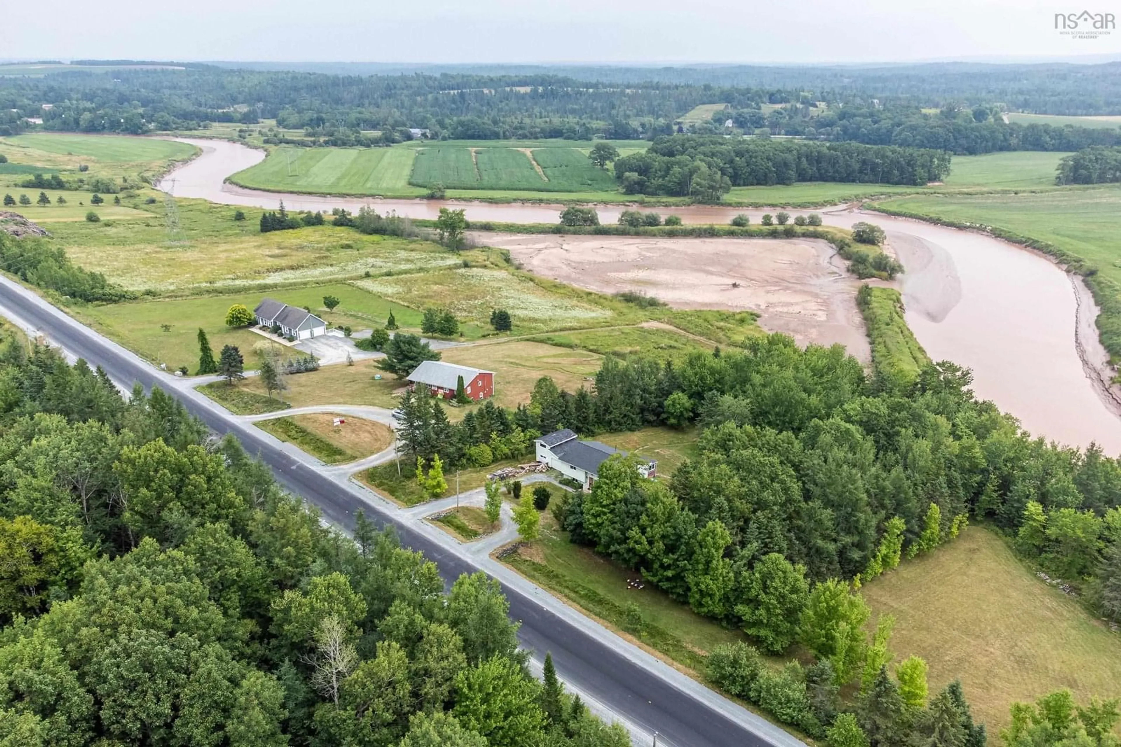 A pic from outside/outdoor area/front of a property/back of a property/a pic from drone, water/lake/river/ocean view for 110 Highway 224, Shubenacadie Nova Scotia B0N 2H0