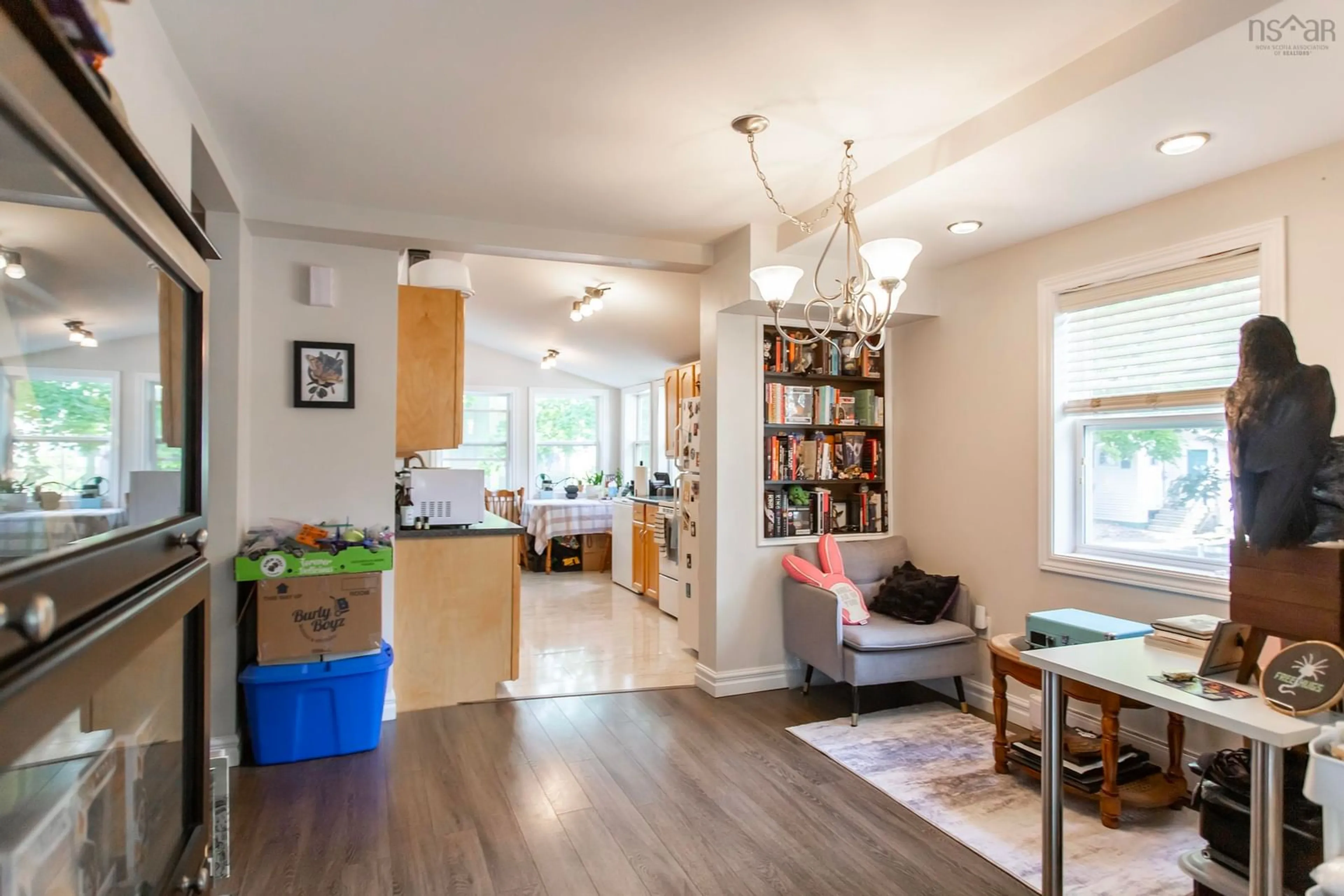 Open concept kitchen, wood/laminate floor for 27 Canaan Ave, Kentville Nova Scotia B4N 1B8