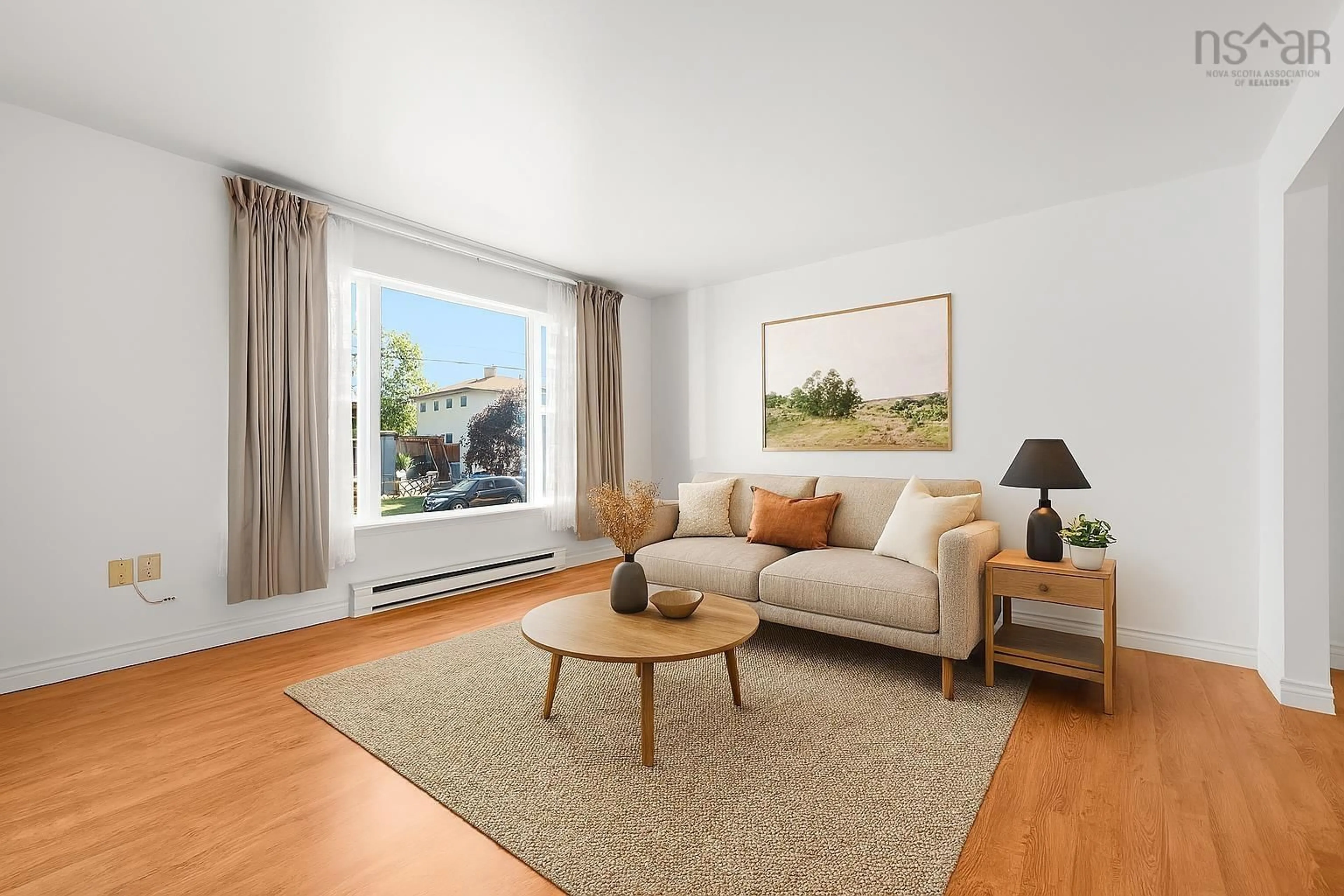 Living room with furniture, wood/laminate floor for 6 Venice Crt, Dartmouth Nova Scotia B2X 3J9