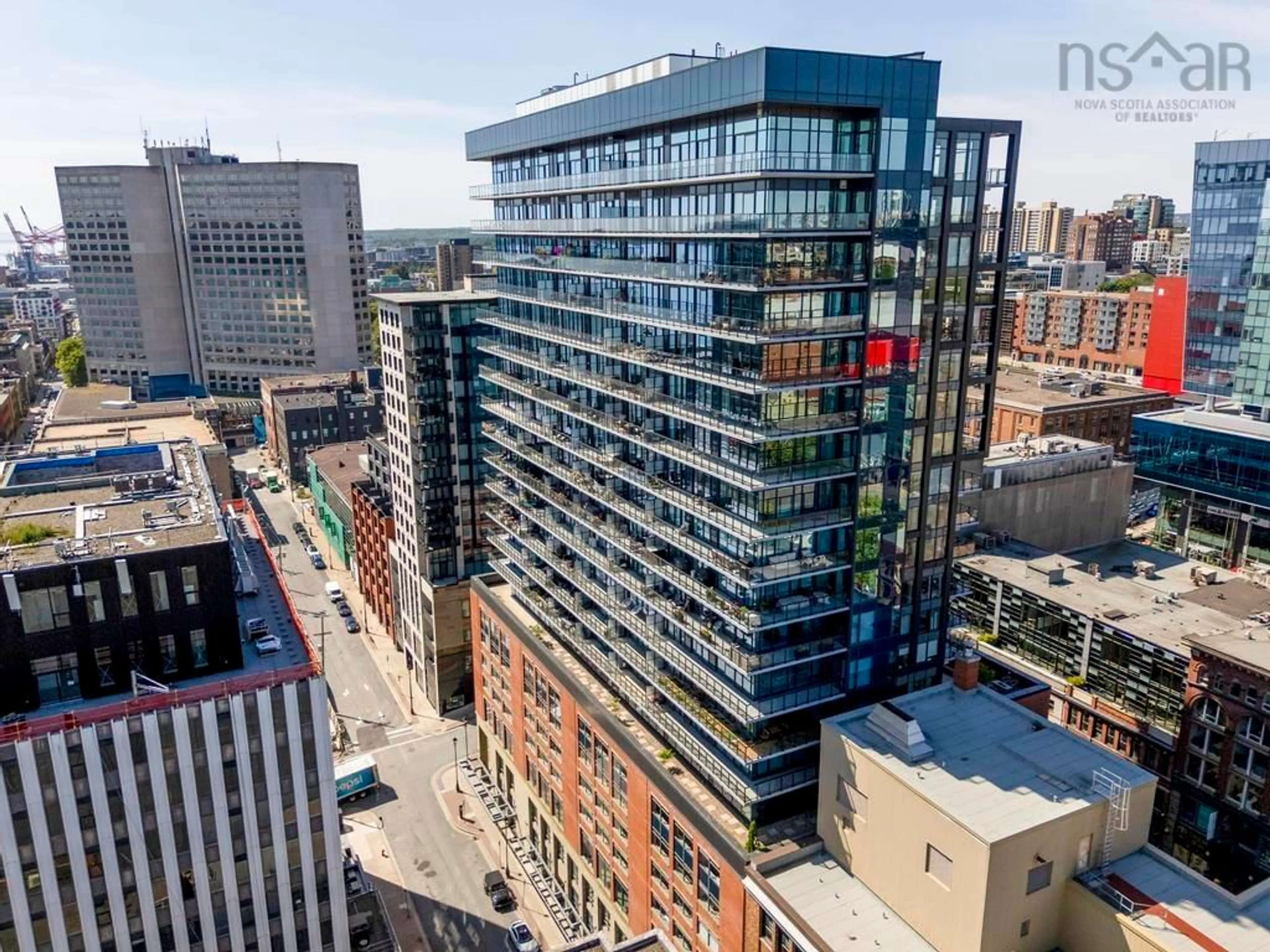 A pic from outside/outdoor area/front of a property/back of a property/a pic from drone, city buildings view from balcony for 1650 Granville St #1903, Halifax Nova Scotia B3J 0E1