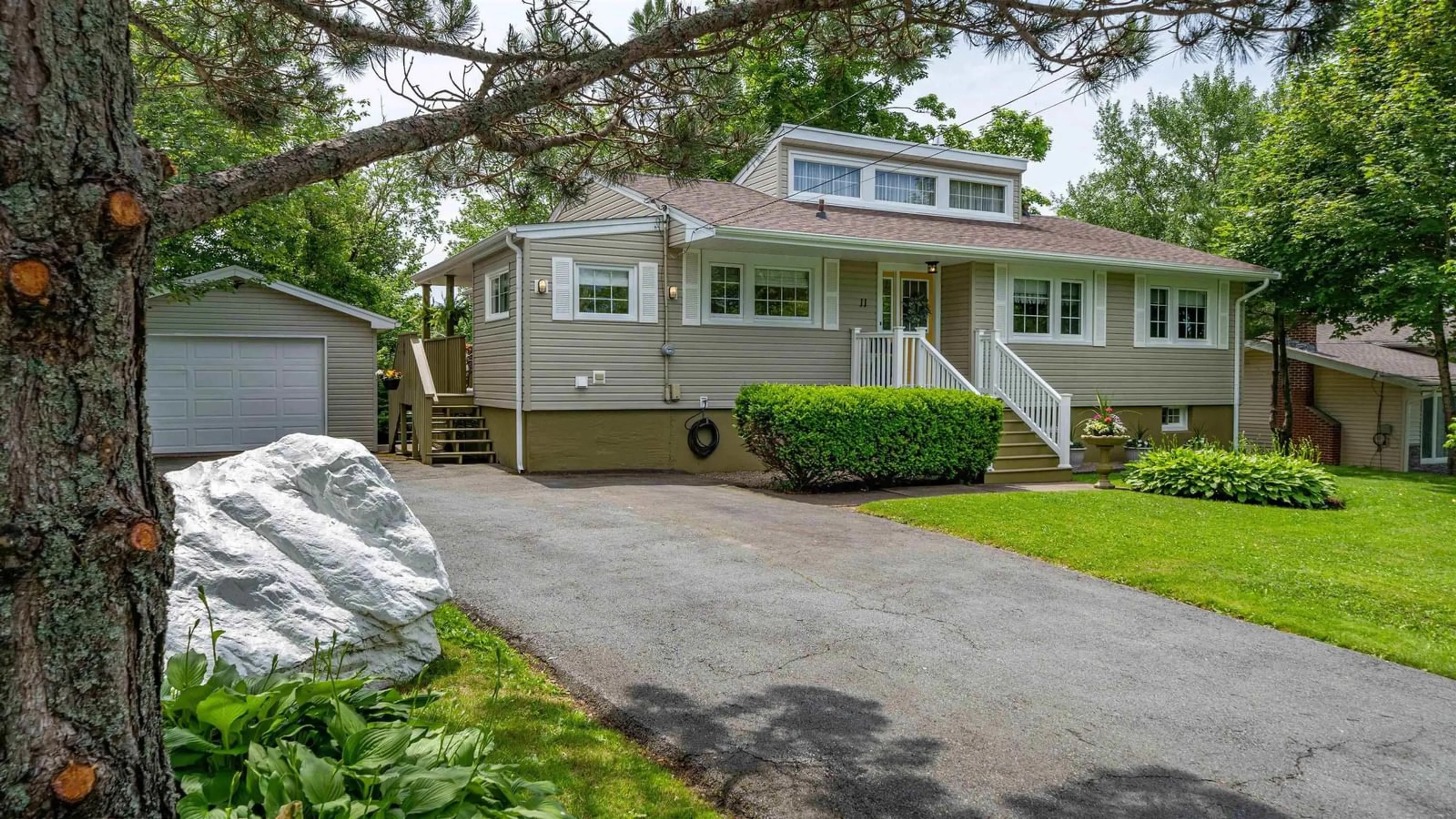 Home with vinyl exterior material, street for 11 Plaza Dr, Dartmouth Nova Scotia B2W 3H5