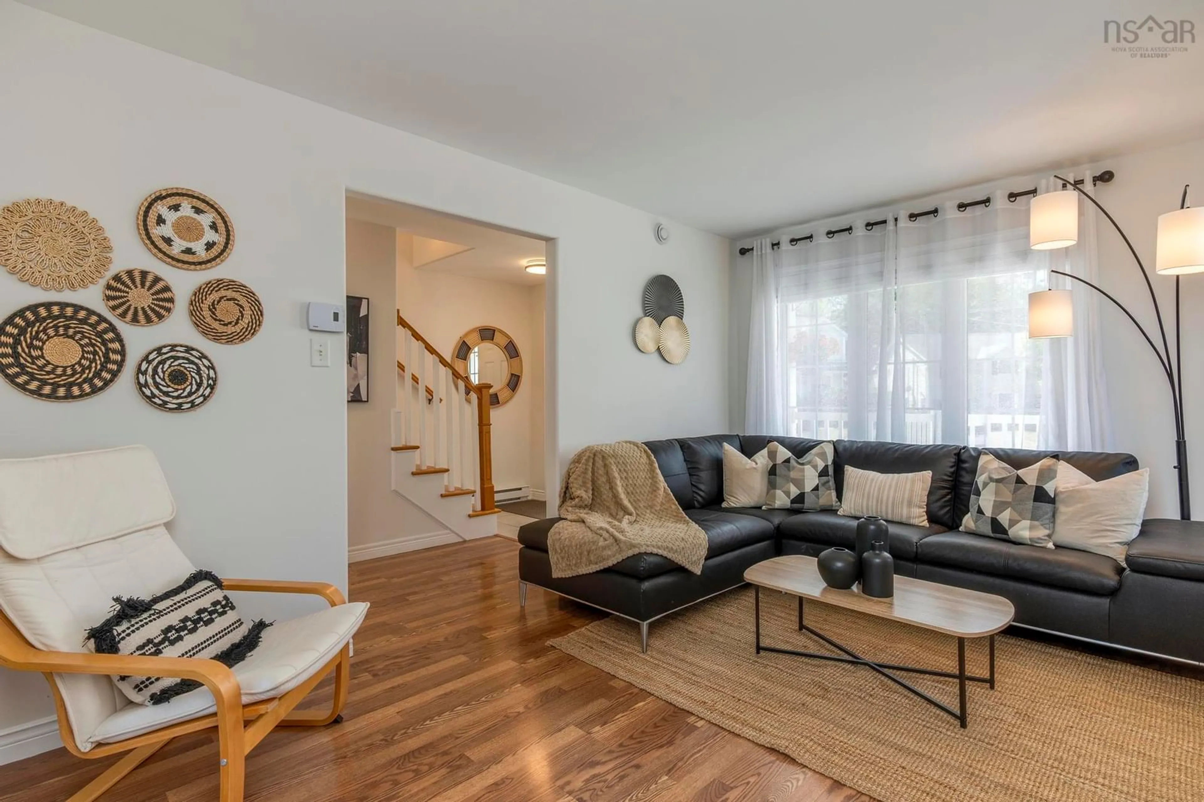 Living room with furniture, wood/laminate floor for 32 Darrell Crt, Timberlea Nova Scotia B3T 1N8