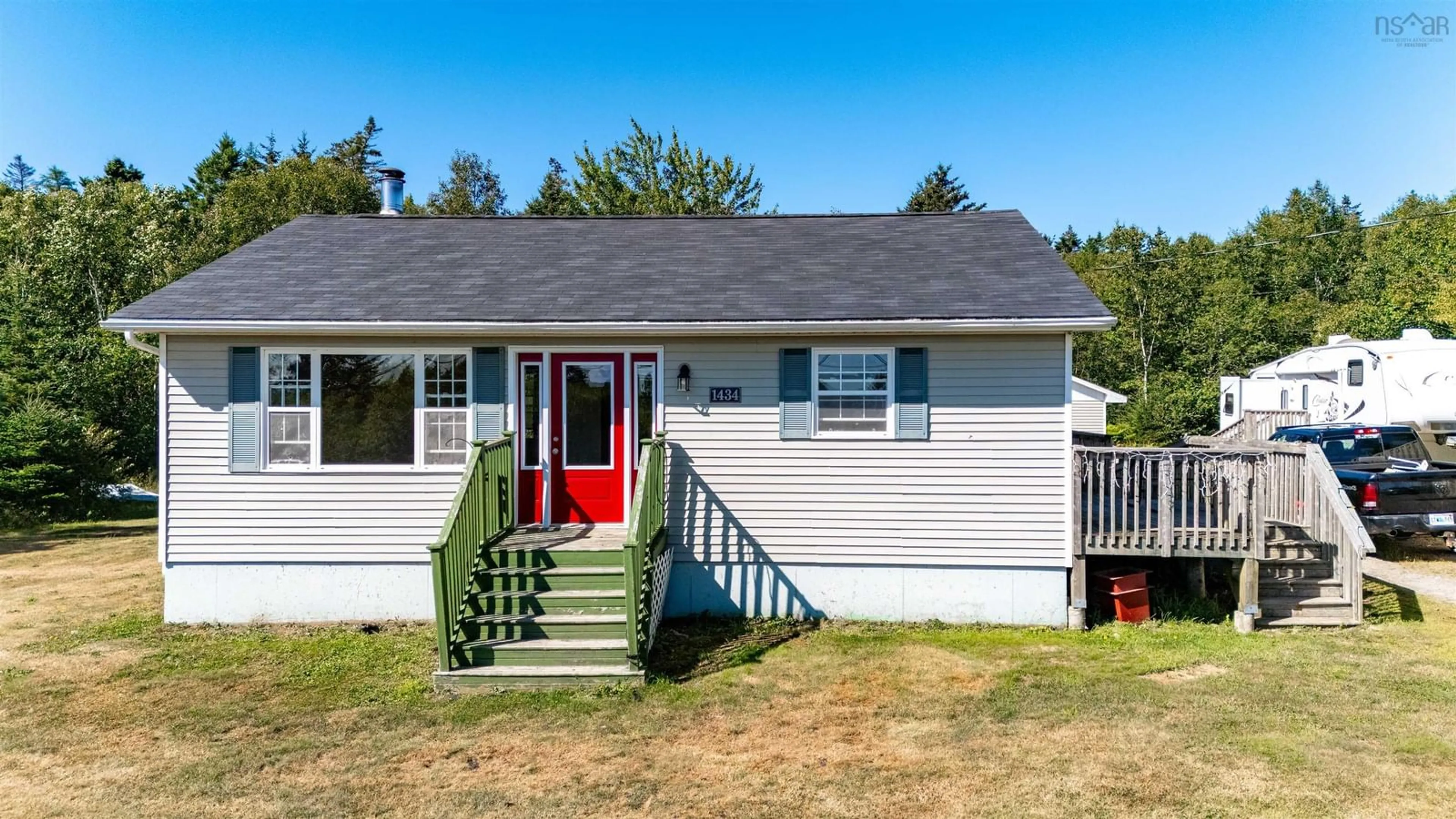 Home with vinyl exterior material, street for 1434 Highway 334, Plymouth Nova Scotia B0W 1B0