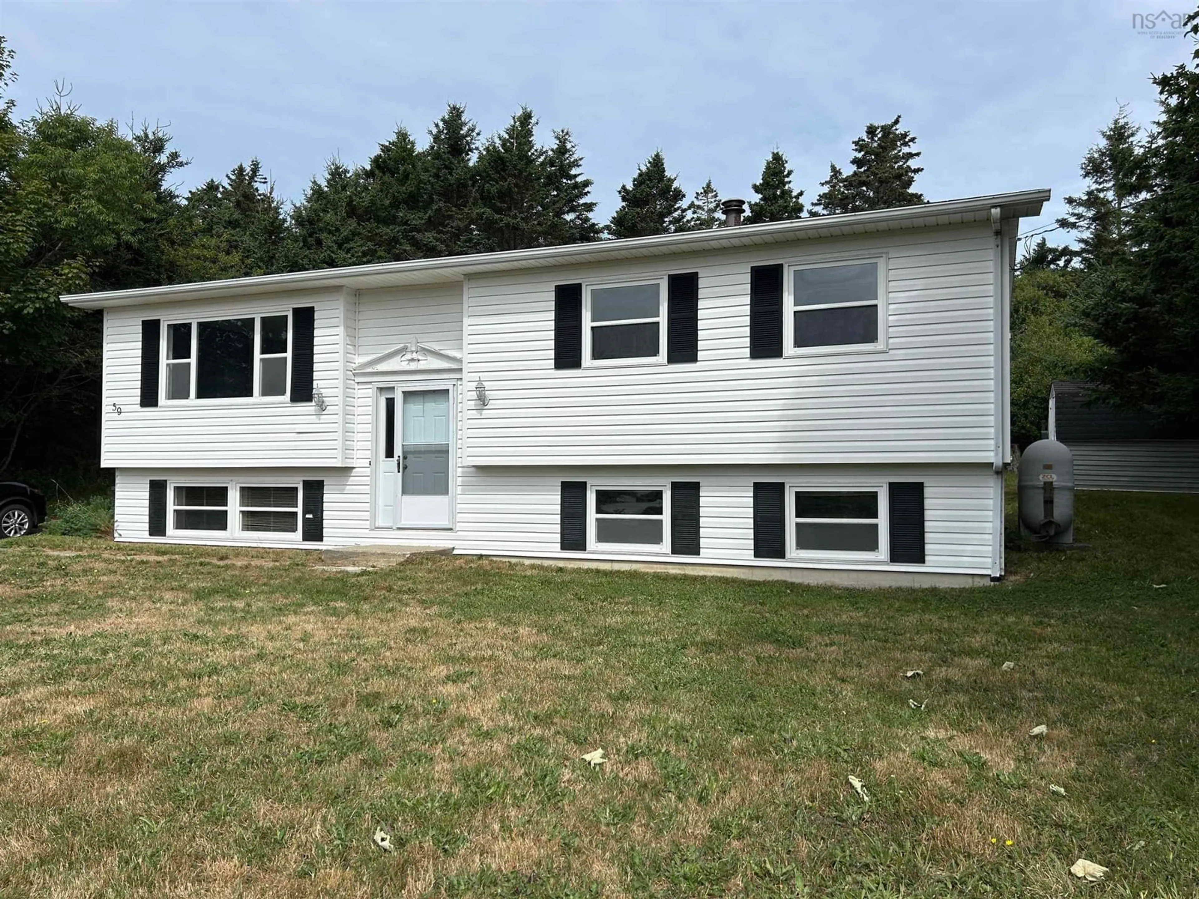 Home with vinyl exterior material, street for 59 Island. View Drive, Brass Hill Nova Scotia B0W 1E0
