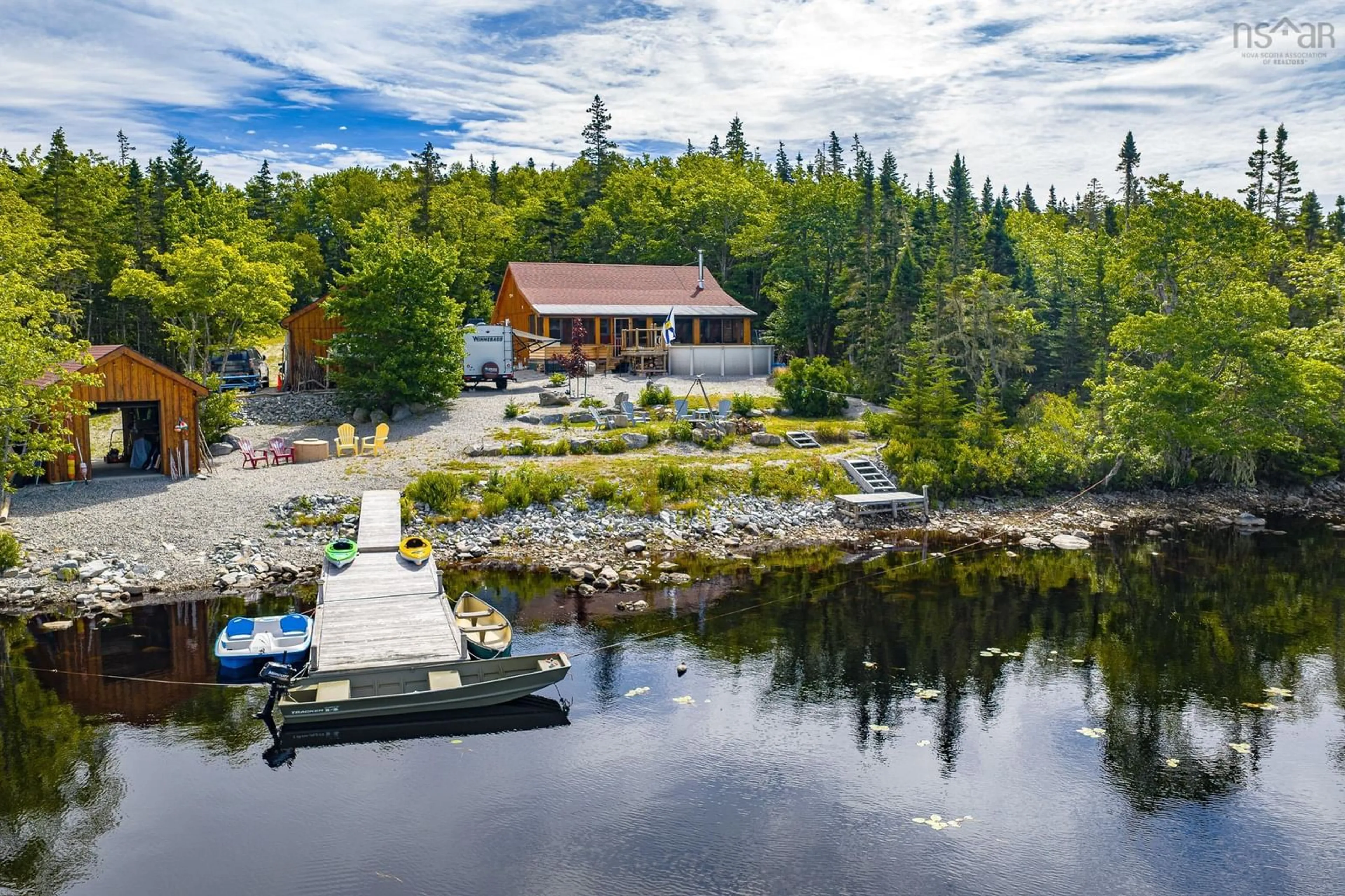 A pic from outside/outdoor area/front of a property/back of a property/a pic from drone, water/lake/river/ocean view for 1749 Mcleans Lake Rd, Port L'Hebert Nova Scotia B0T 1V0