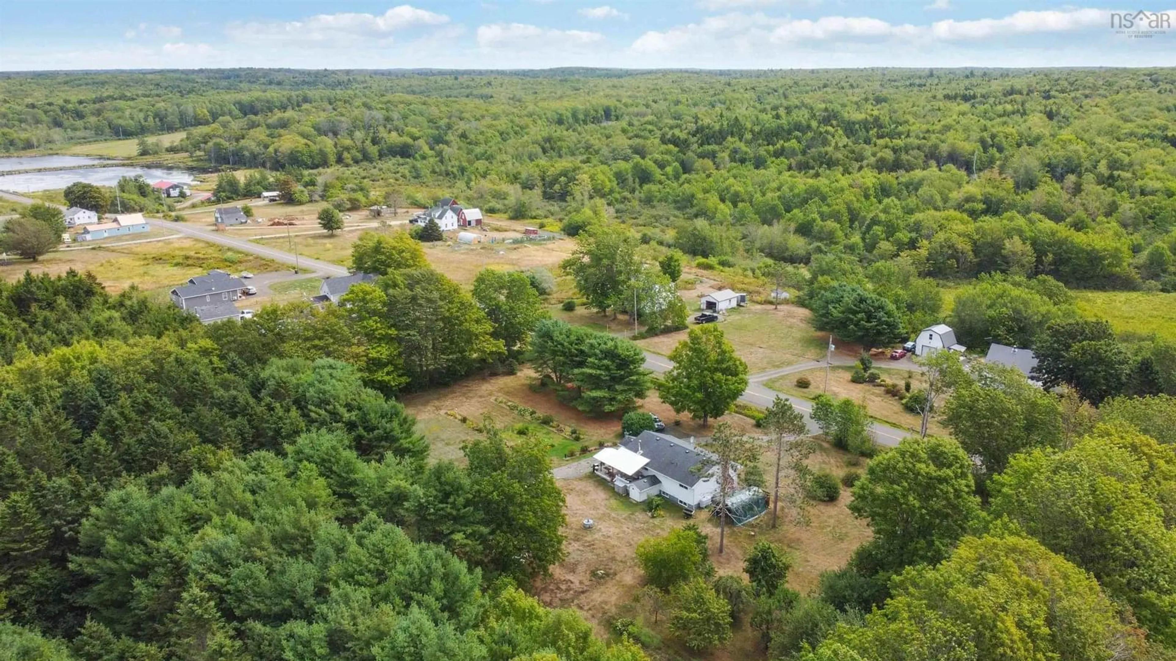 A pic from outside/outdoor area/front of a property/back of a property/a pic from drone, forest/trees view for 883 Doucetteville Rd, Doucetteville Nova Scotia B0W 1H0