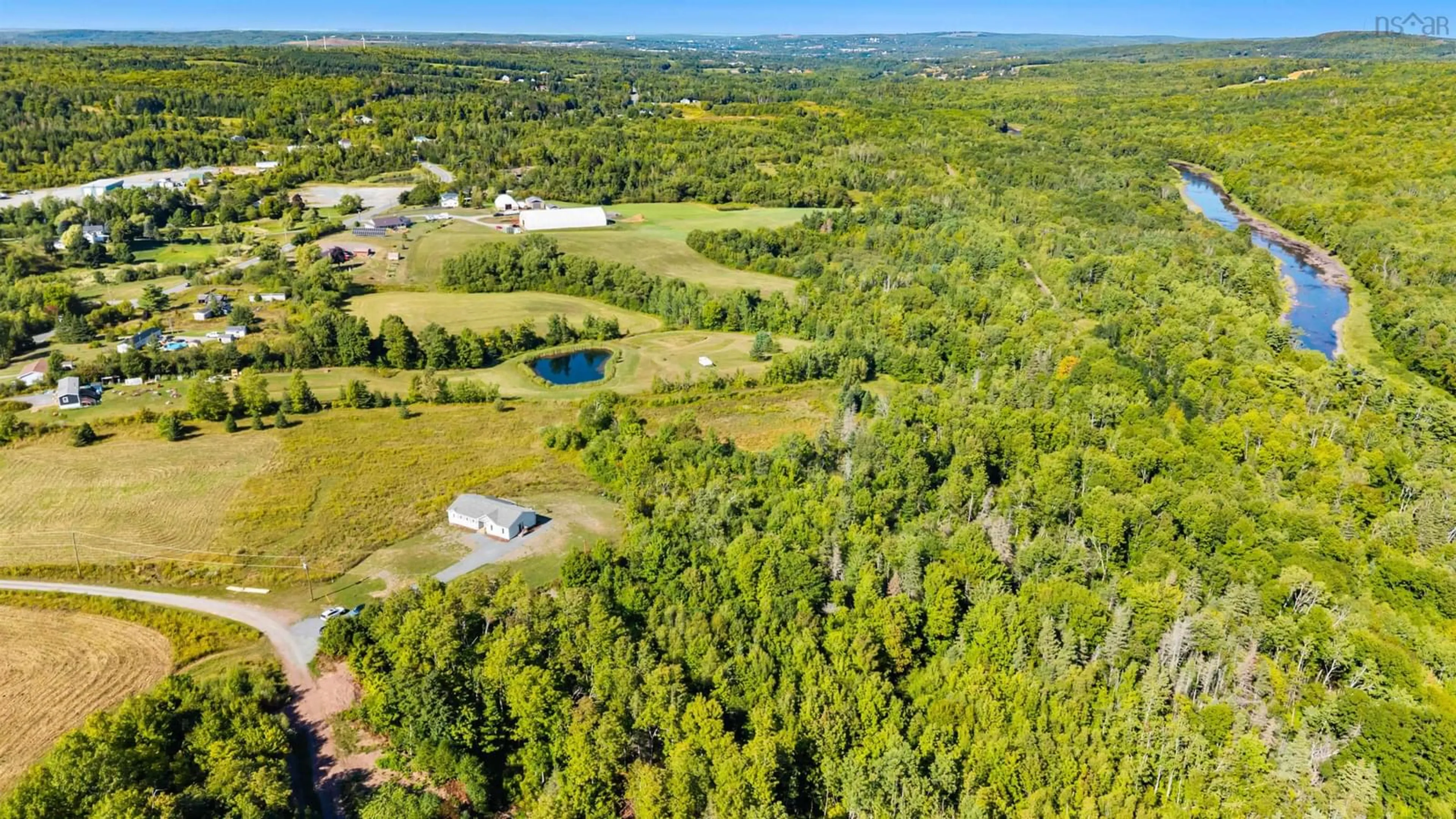 A pic from outside/outdoor area/front of a property/back of a property/a pic from drone, forest/trees view for 39 Brandon Crt, Riverton Nova Scotia B0K 1S0