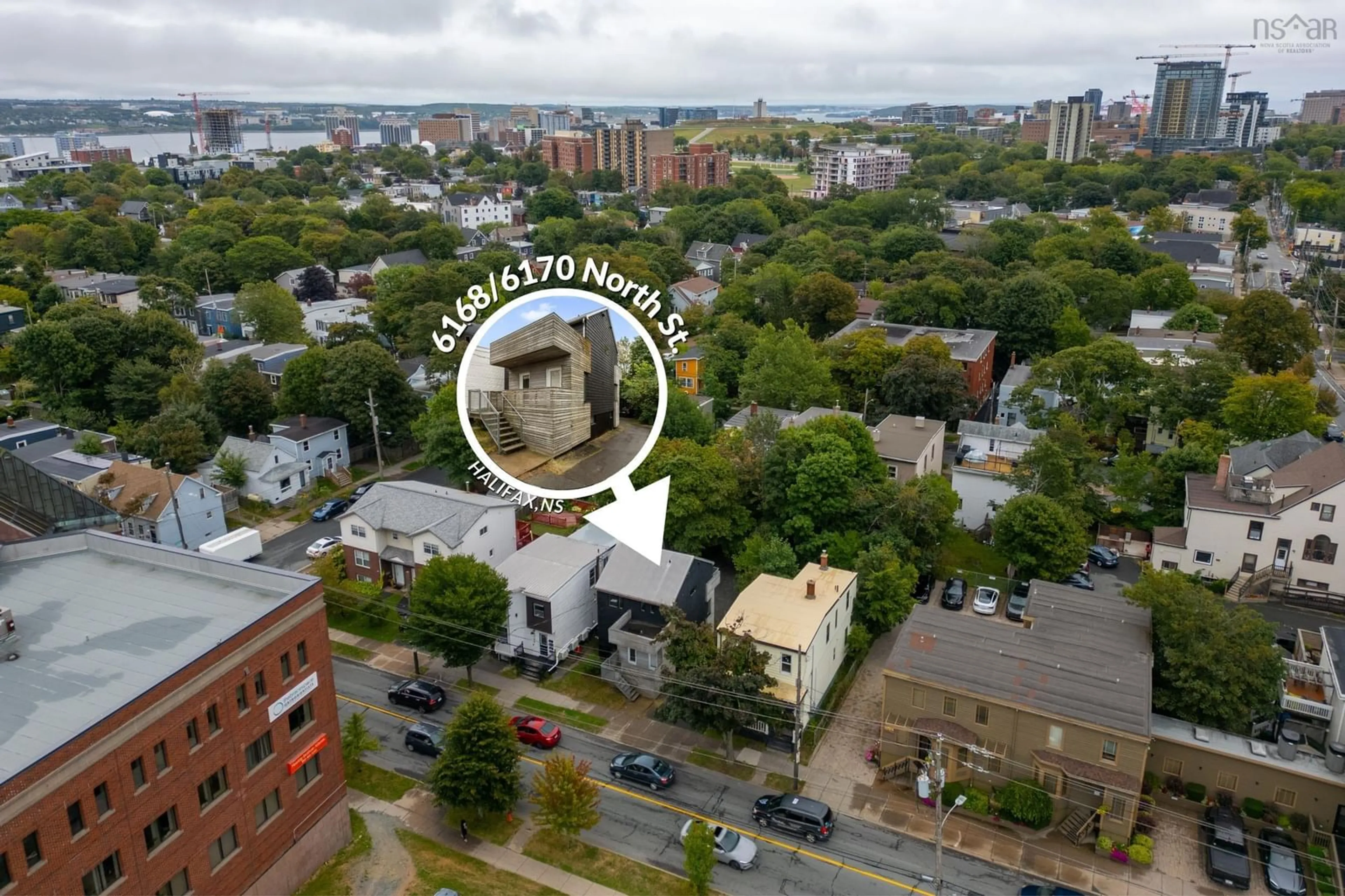 A pic from outside/outdoor area/front of a property/back of a property/a pic from drone, city buildings view from balcony for 6168 6170 North St, Halifax Peninsula Nova Scotia B3K 1P3