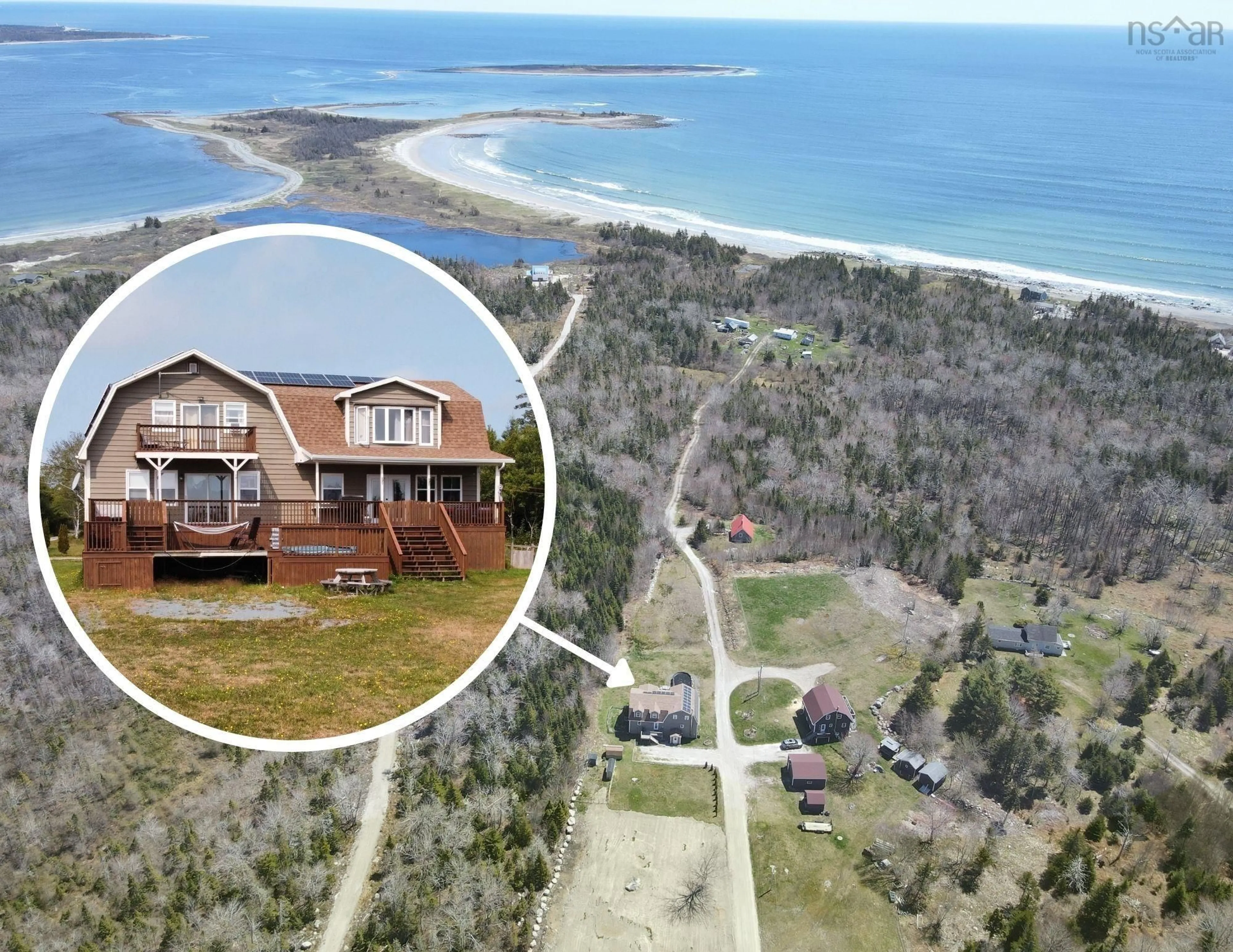 A pic from outside/outdoor area/front of a property/back of a property/a pic from drone, water/lake/river/ocean view for 47 Paces Lane, Roseway Nova Scotia B0T 1W0