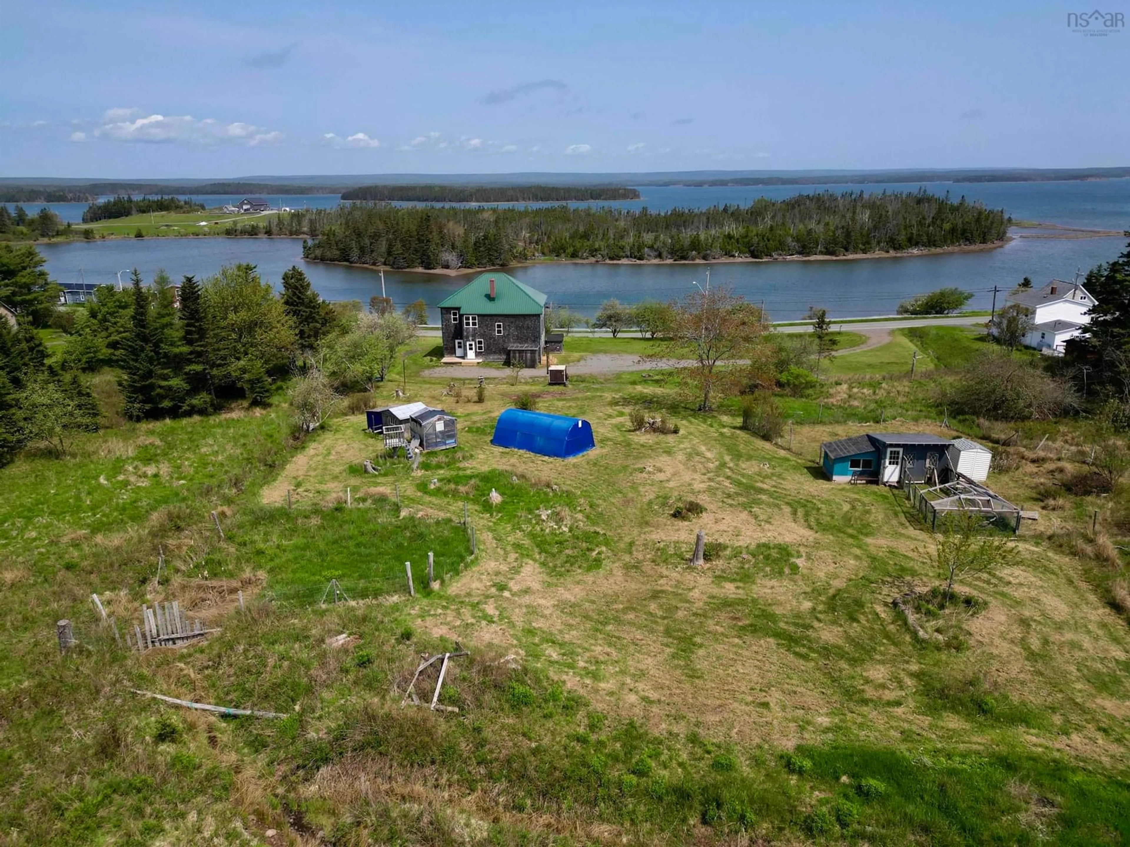 A pic from outside/outdoor area/front of a property/back of a property/a pic from drone, water/lake/river/ocean view for 2714 Highway 320, Poulamon Nova Scotia B0E 1K0