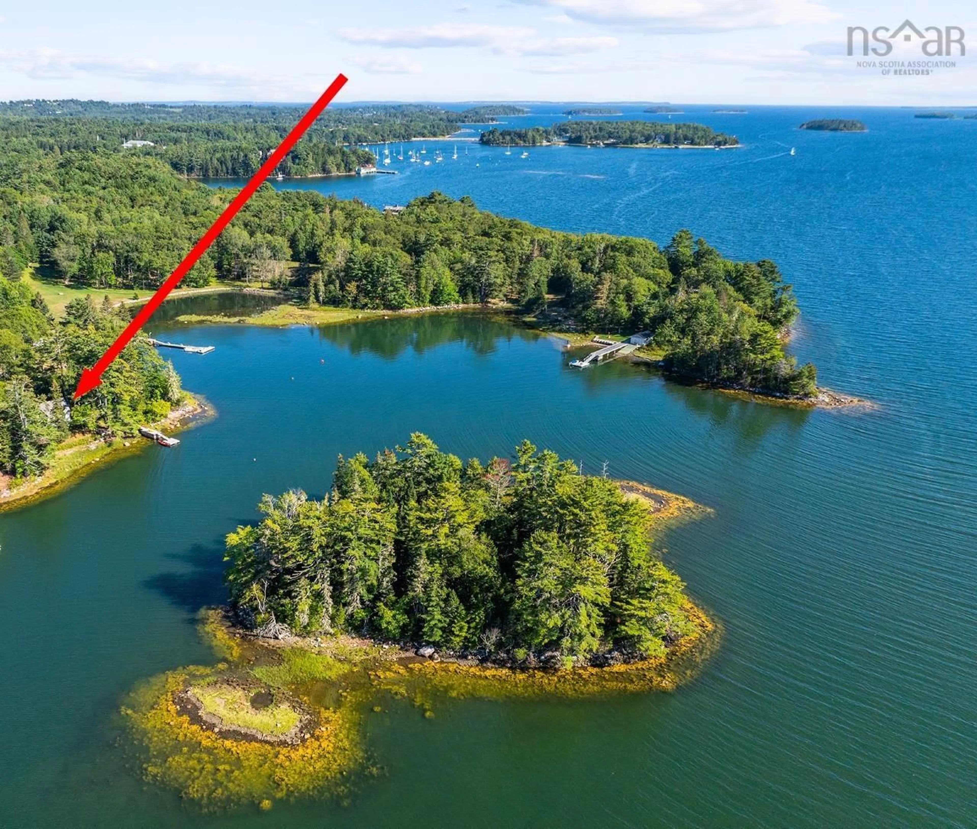 A pic from outside/outdoor area/front of a property/back of a property/a pic from drone, water/lake/river/ocean view for 70 Swallow Cove Spur, Chester Basin Nova Scotia B0J 1K0