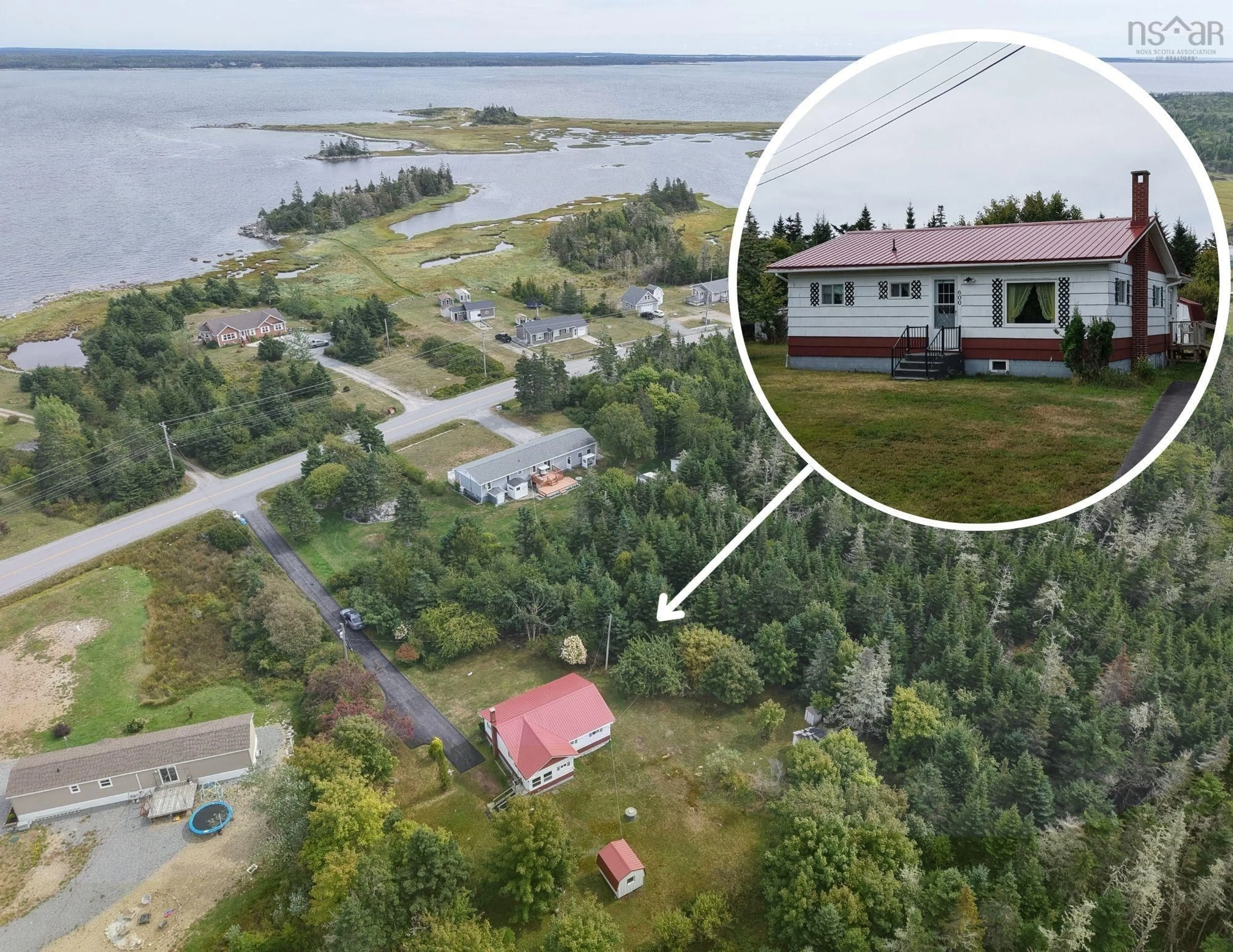 A pic from outside/outdoor area/front of a property/back of a property/a pic from drone, water/lake/river/ocean view for 600 Stoney Island Rd, Clam Point Nova Scotia B0W 1N0