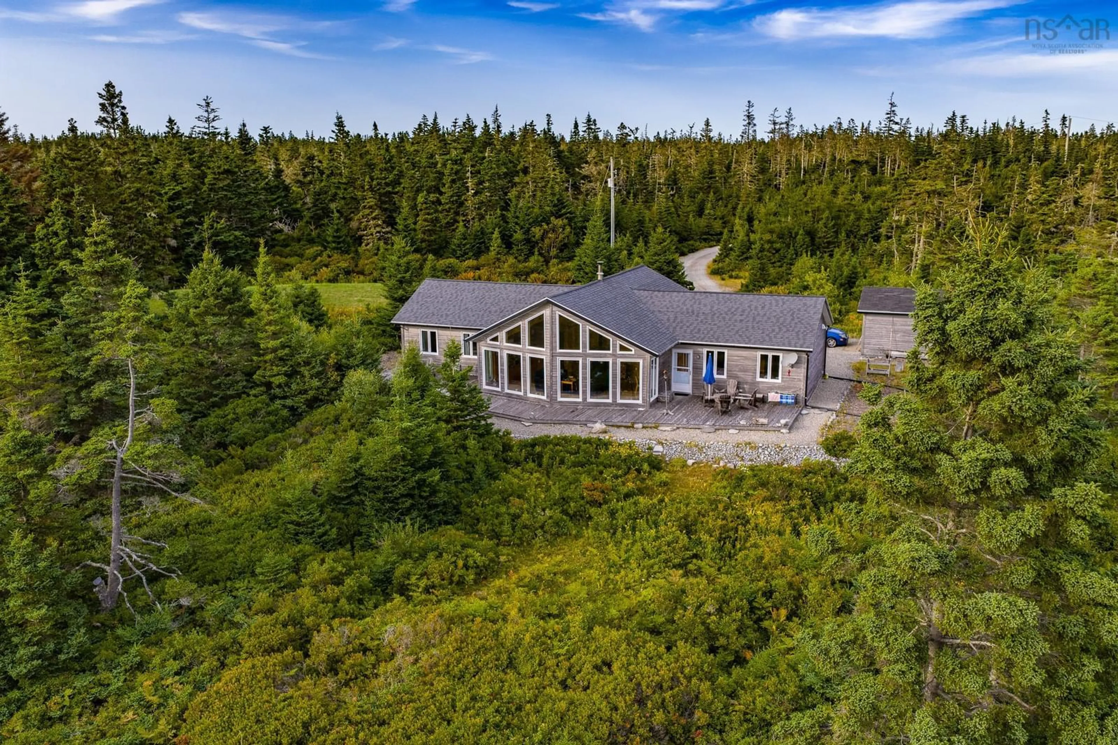 A pic from outside/outdoor area/front of a property/back of a property/a pic from drone, forest/trees view for 1394 Villagedale Road, Villagedale Nova Scotia B0W 1E0