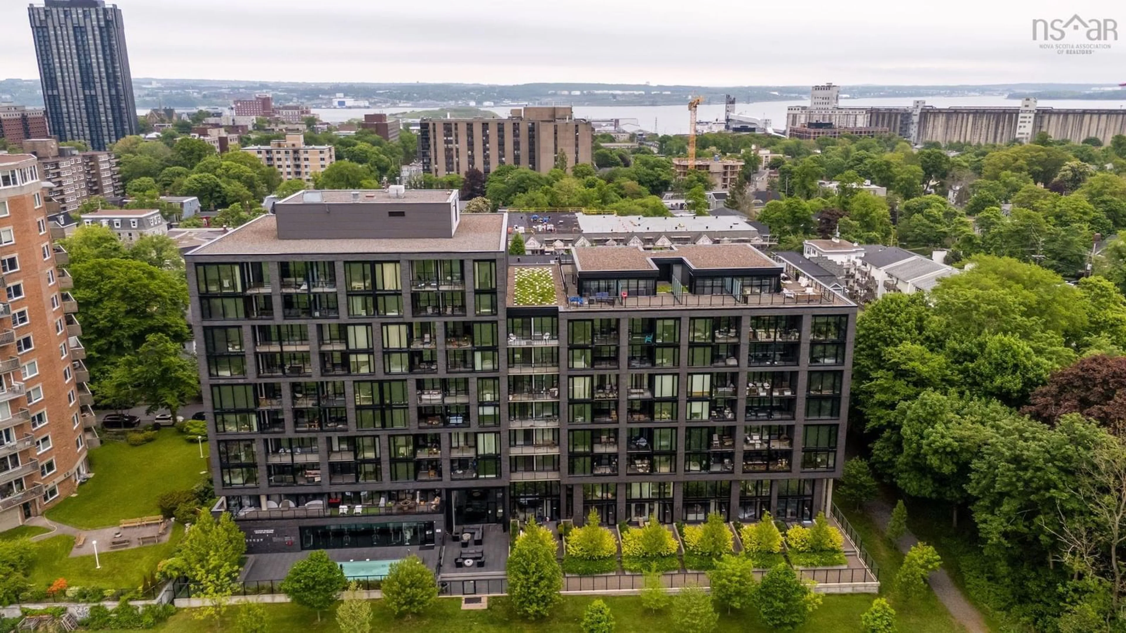 A pic from outside/outdoor area/front of a property/back of a property/a pic from drone, city buildings view from balcony for 1048 Wellington St #614, Halifax Nova Scotia B3H 2Z8