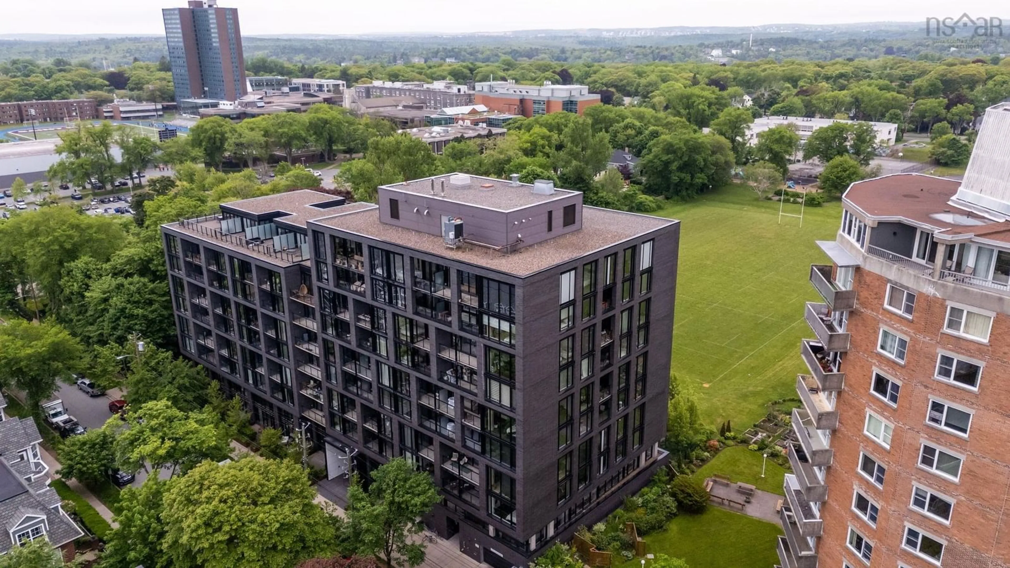 A pic from outside/outdoor area/front of a property/back of a property/a pic from drone, city buildings view from balcony for 1048 Wellington St #614, Halifax Nova Scotia B3H 2Z8