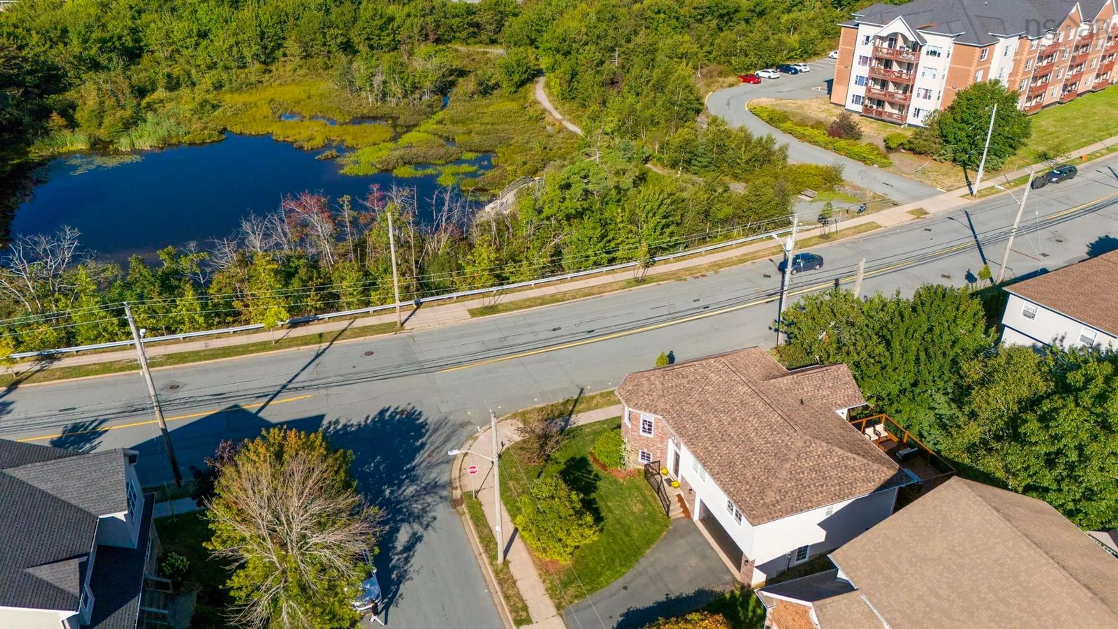 A pic from outside/outdoor area/front of a property/back of a property/a pic from drone, water/lake/river/ocean view for 4 Carlina Crt, Halifax Nova Scotia B3S 1N4