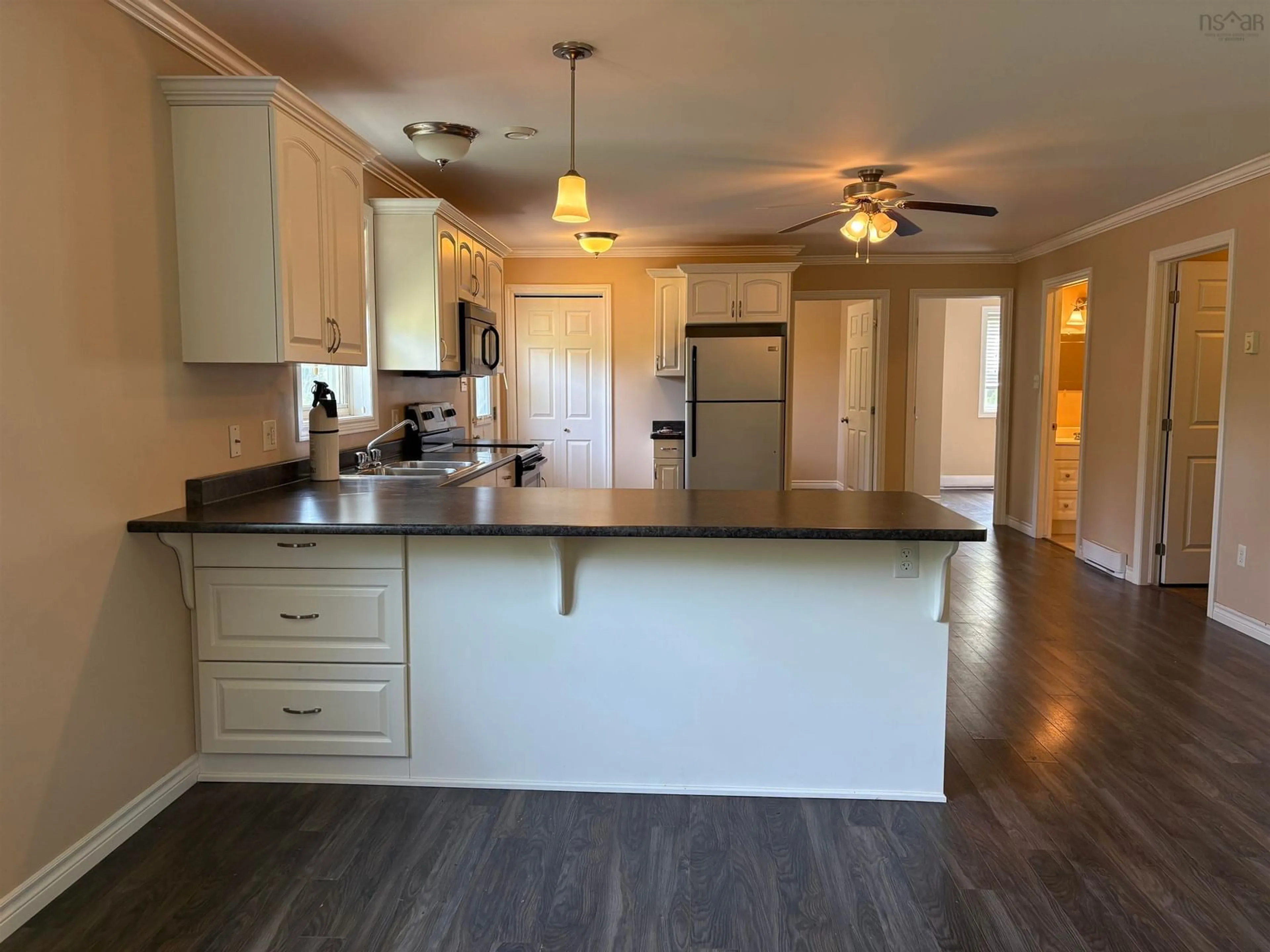 Open concept kitchen, wood/laminate floor for 573 Durham Road, Rogers Hill Nova Scotia B2H 1B1