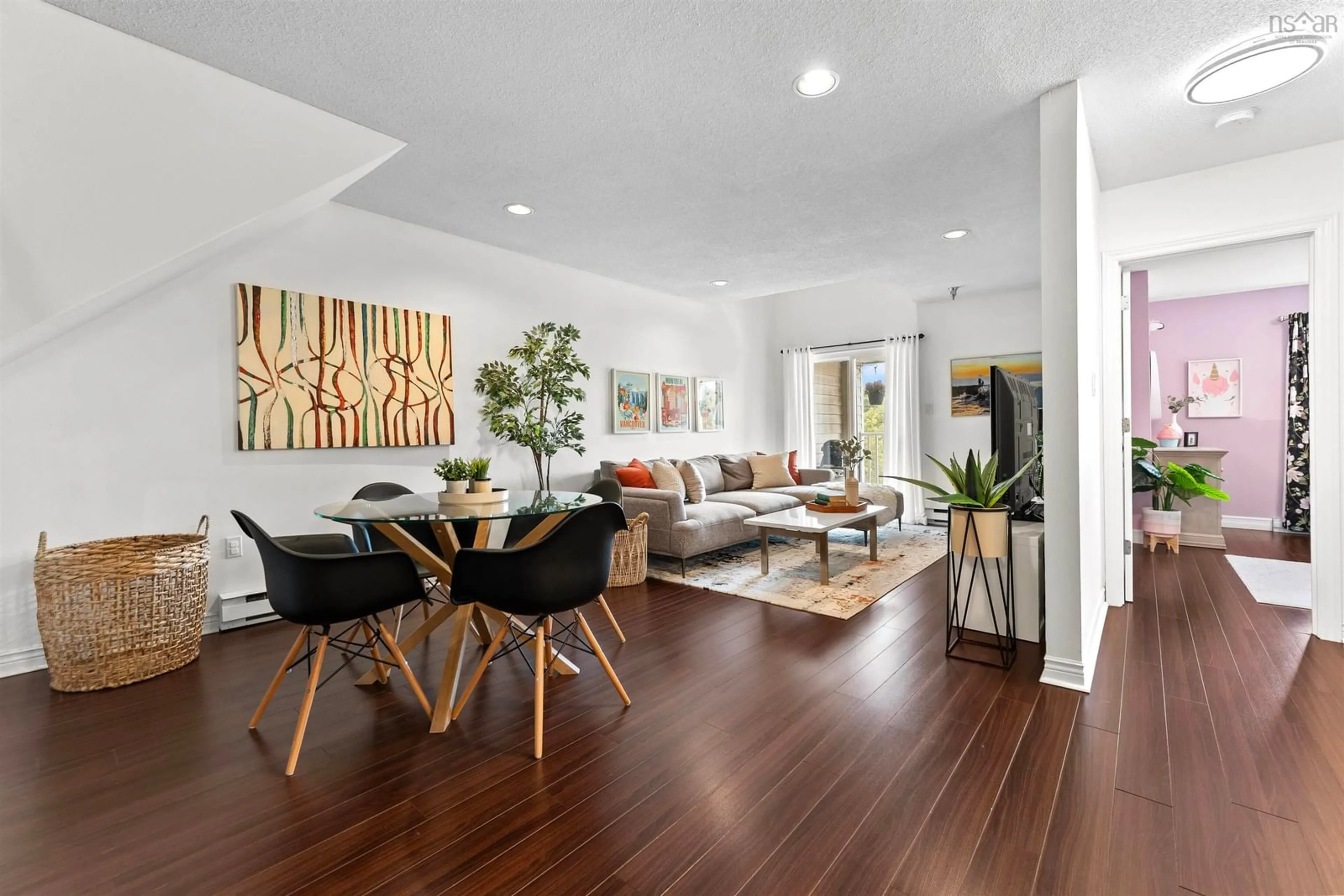 Living room with furniture, wood/laminate floor for 15 Langbrae Dr #412, Halifax Nova Scotia B3M 3W5