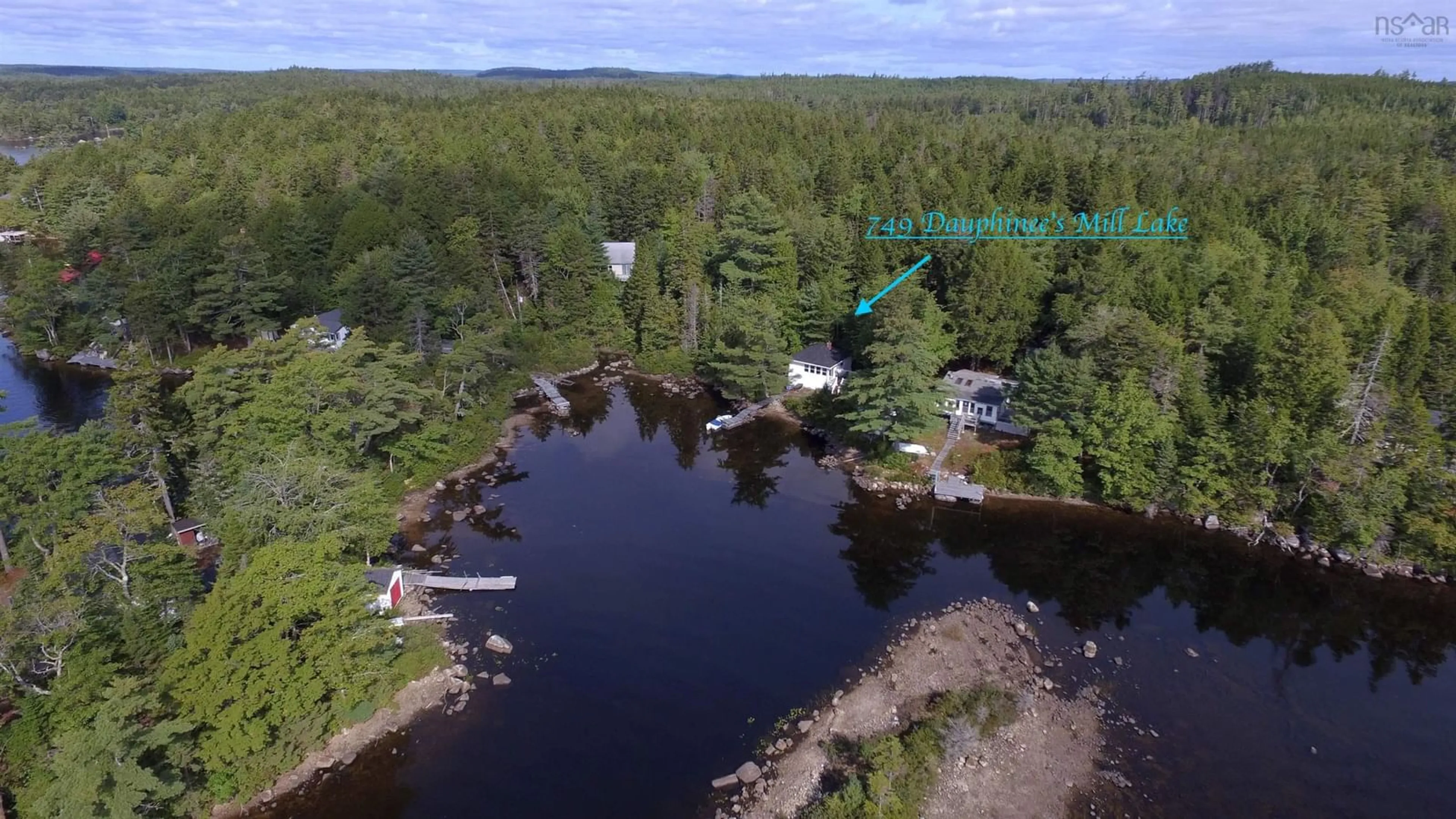 A pic from outside/outdoor area/front of a property/back of a property/a pic from drone, water/lake/river/ocean view for 749 Dauphinees Mill Lake Rd, Hubbards Nova Scotia B0J 1T0