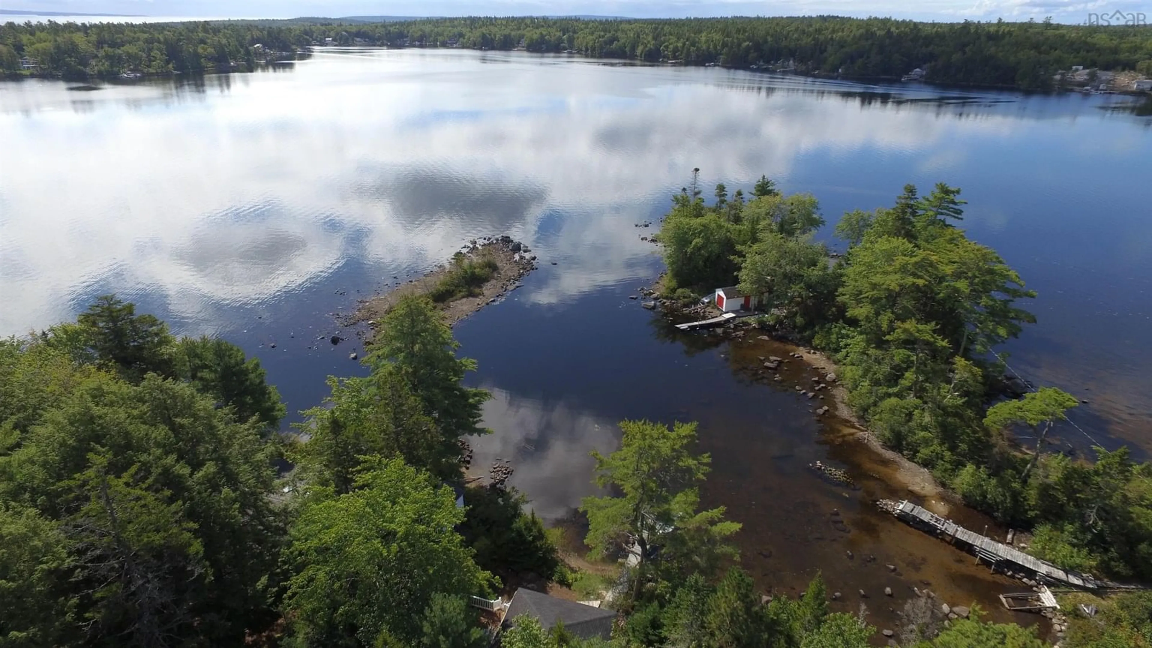 A pic from outside/outdoor area/front of a property/back of a property/a pic from drone, water/lake/river/ocean view for 749 Dauphinees Mill Lake Rd, Hubbards Nova Scotia B0J 1T0