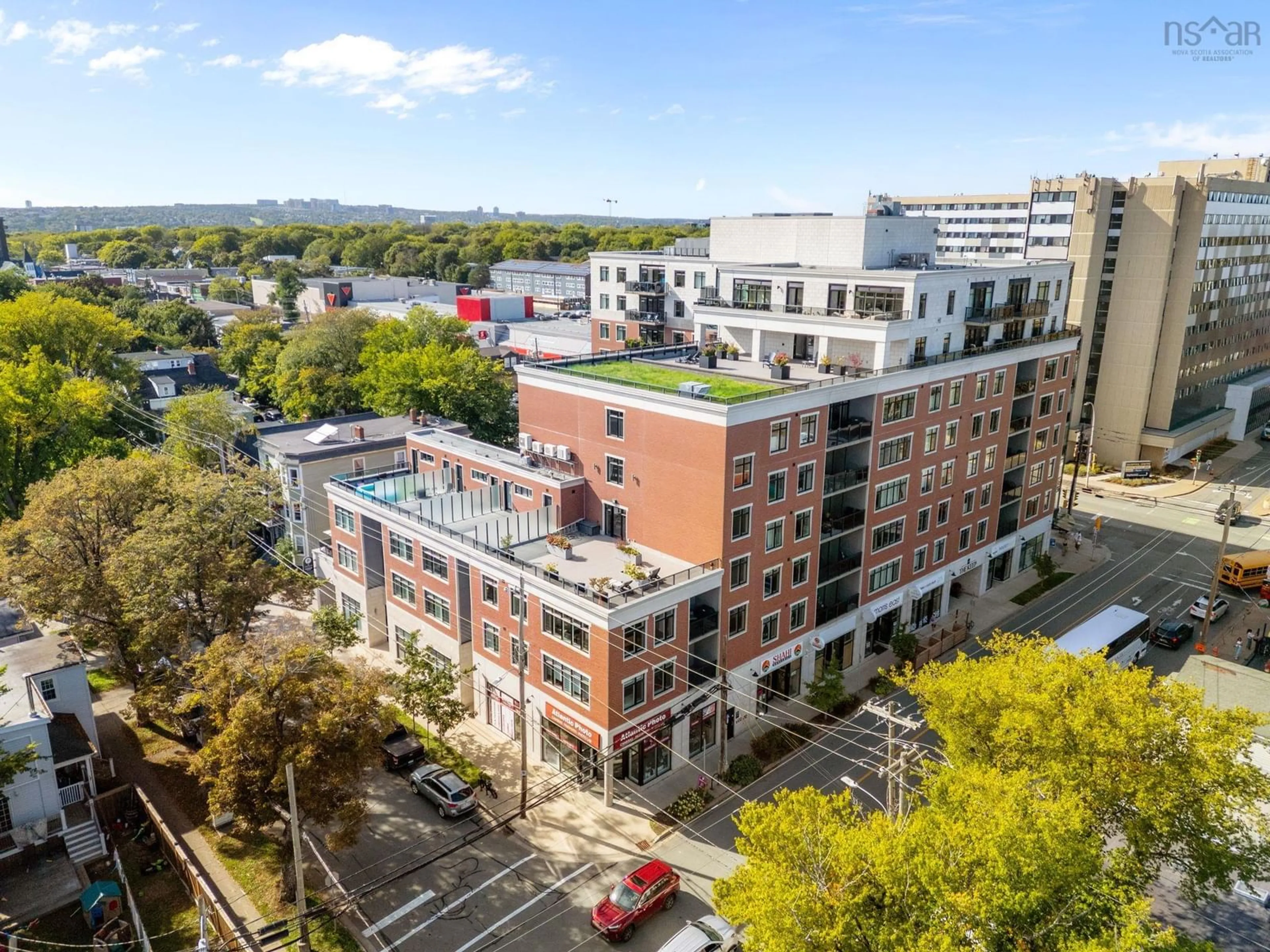 A pic from outside/outdoor area/front of a property/back of a property/a pic from drone, city buildings view from balcony for 1990 Vernon St #307, Halifax Nova Scotia B3H 0B8