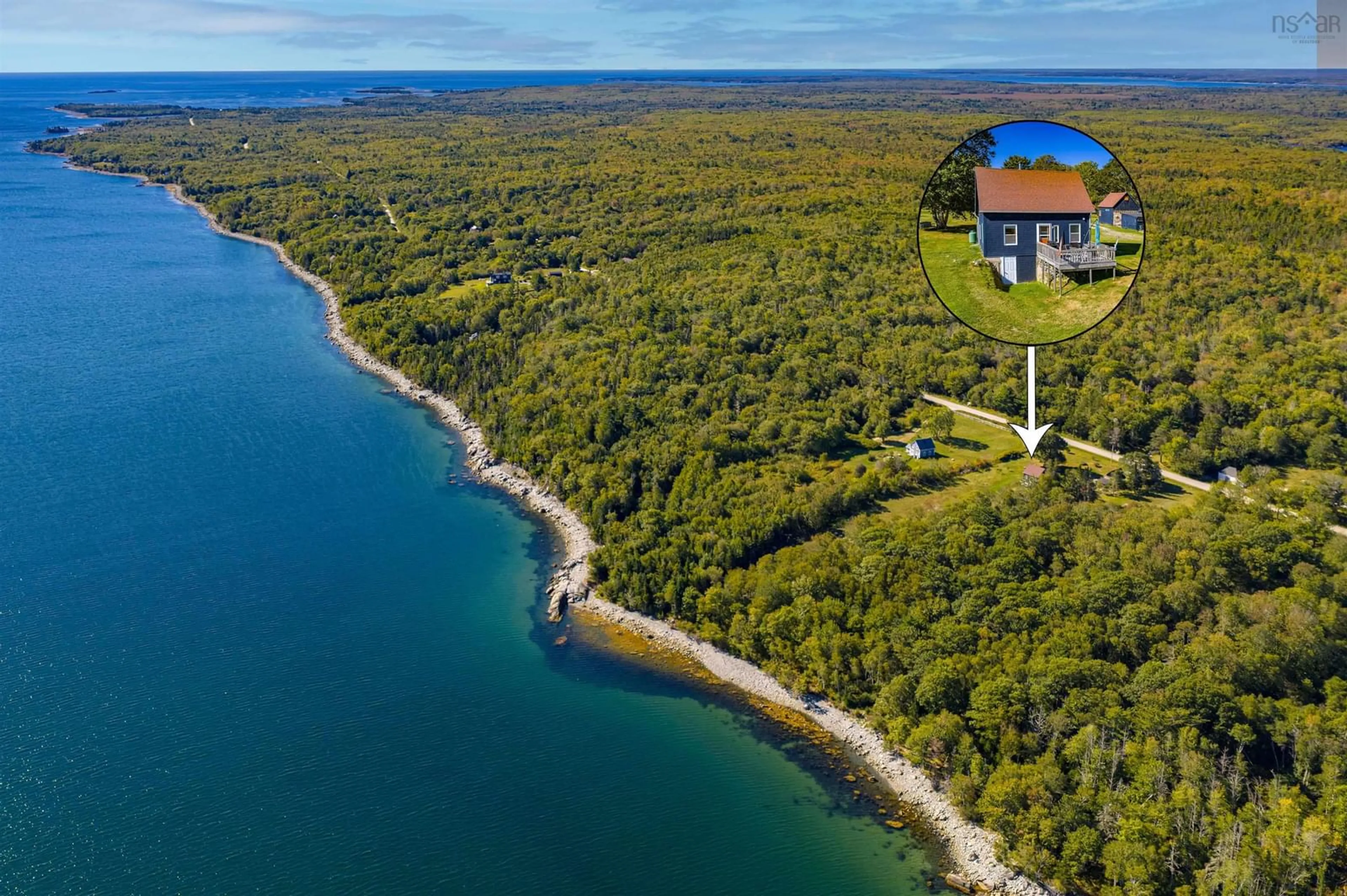 A pic from outside/outdoor area/front of a property/back of a property/a pic from drone, water/lake/river/ocean view for 5100 Sandy Point Roads, Jordan Ferry Nova Scotia B0T 1W0
