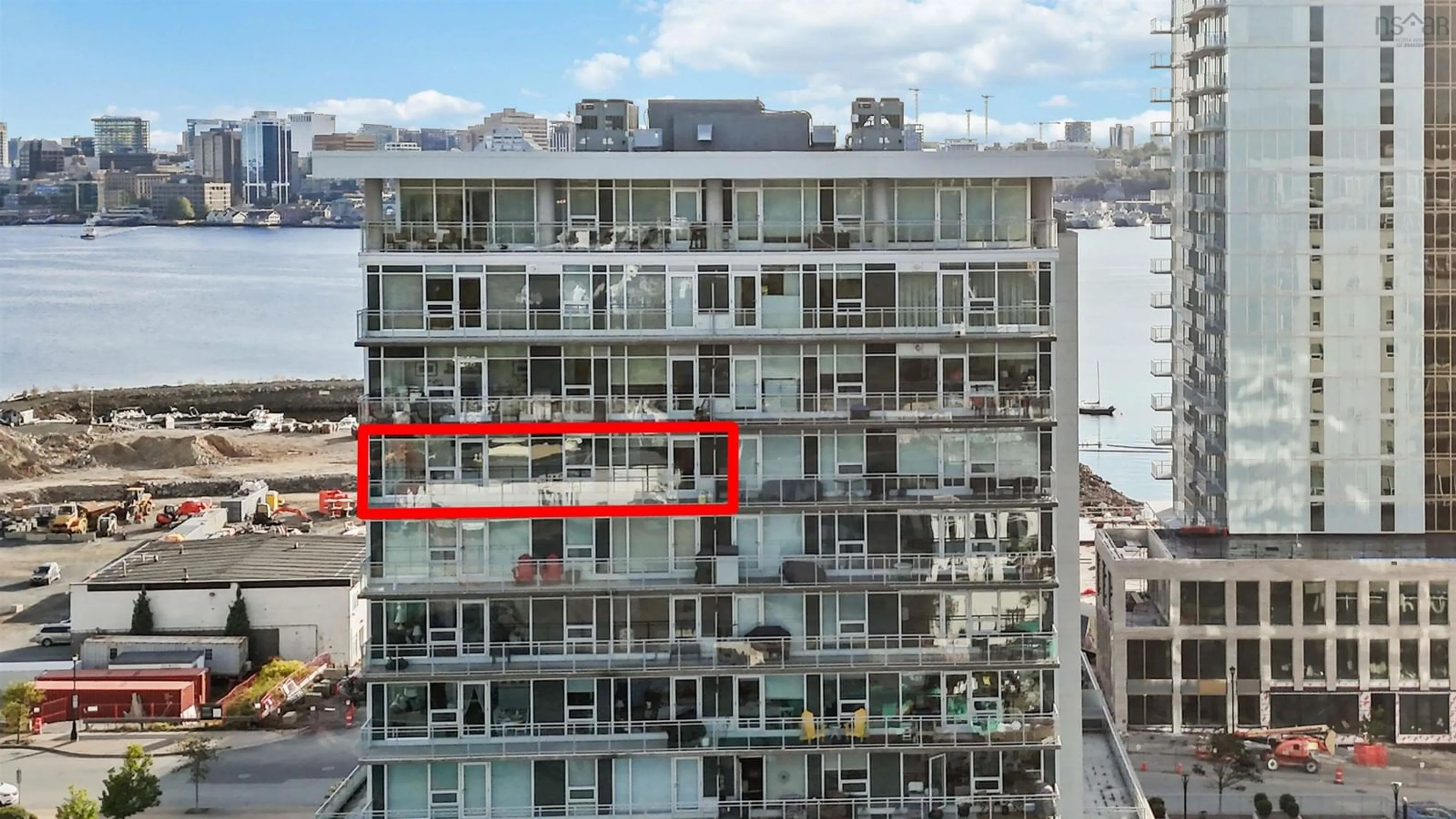 Balcony in the apartment, city buildings view from balcony for 31 Kings Wharf Pl #902, Dartmouth Nova Scotia B2Y 0C1