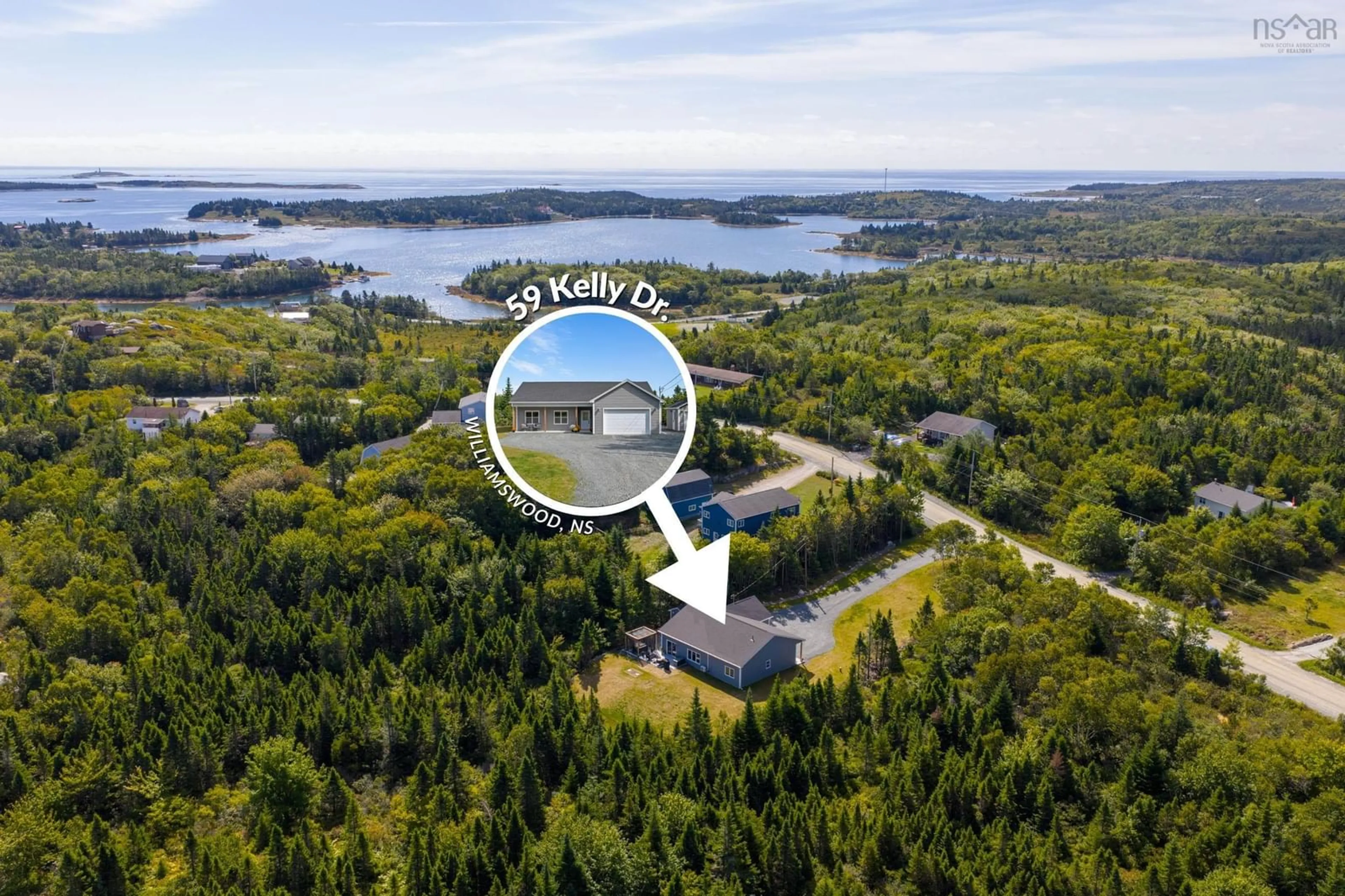 A pic from outside/outdoor area/front of a property/back of a property/a pic from drone, water/lake/river/ocean view for 59 Kelly Dr, Williamswood Nova Scotia B3V 1E8