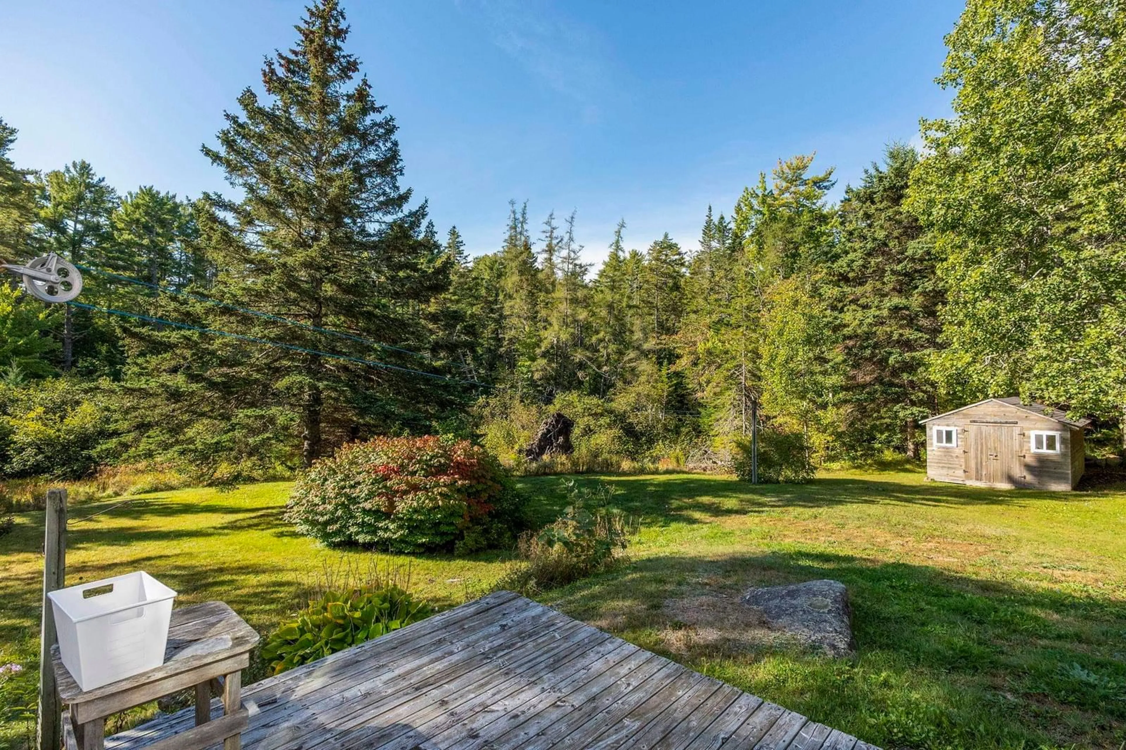 Patio, forest/trees view for 48 Arthur Hatt Rd, Chester Basin Nova Scotia B0J 1K0