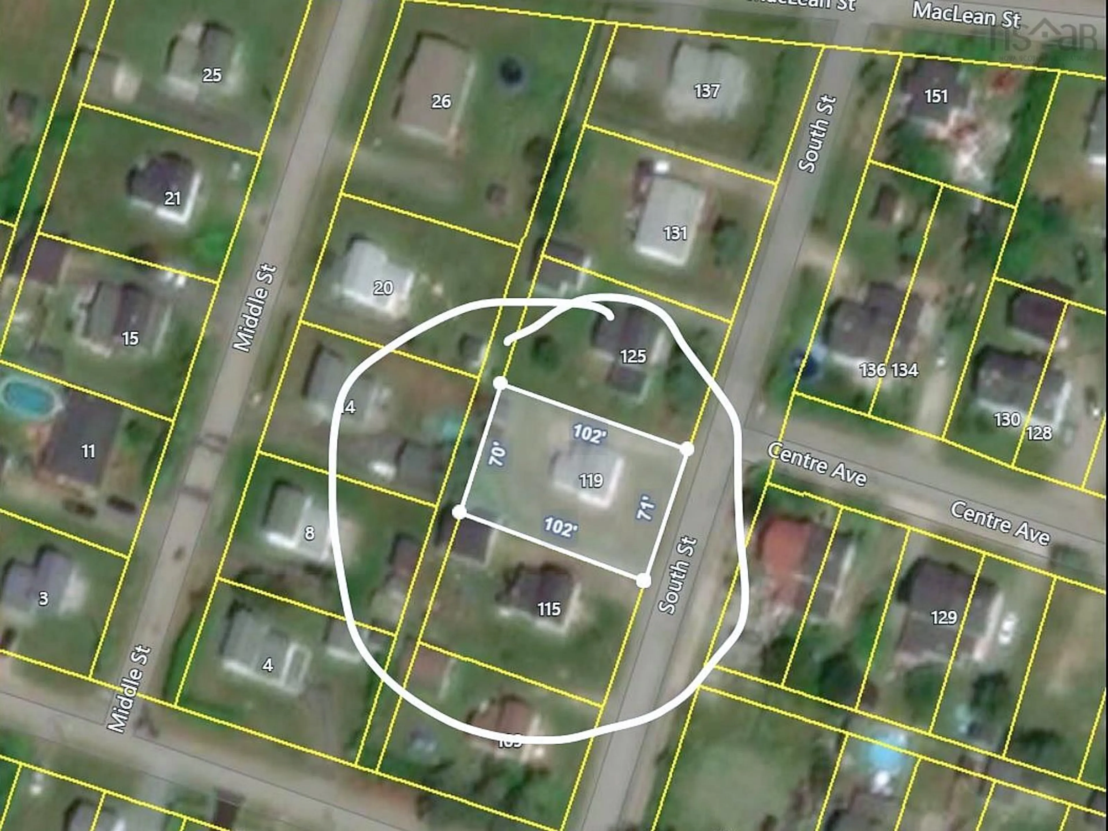 A pic from outside/outdoor area/front of a property/back of a property/a pic from drone, street for 119 South St, Donkin Nova Scotia B1A 6T6