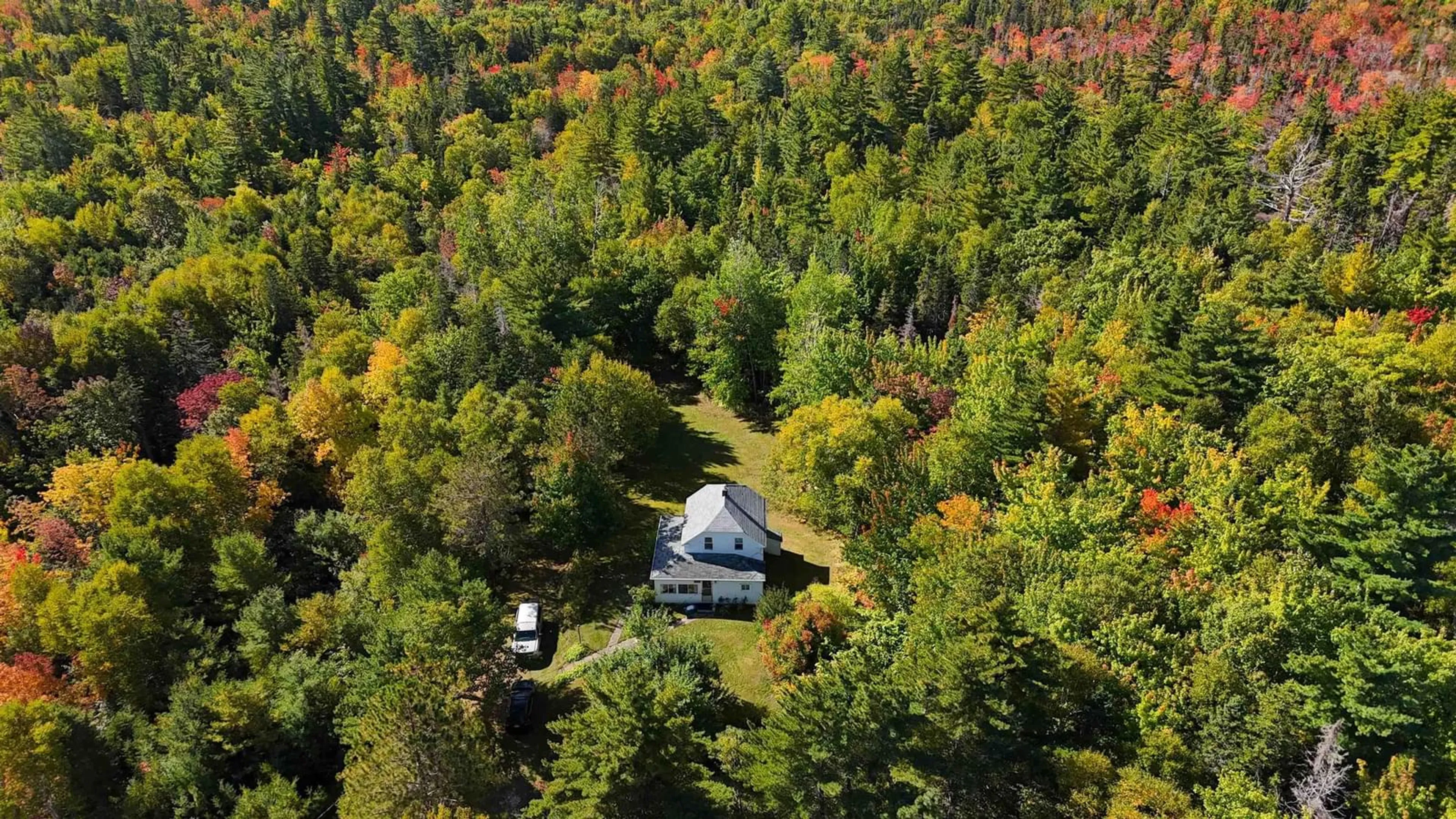 A pic from outside/outdoor area/front of a property/back of a property/a pic from drone, forest/trees view for 30016 Cabot Trail, South Harbour Nova Scotia B0C 1G0