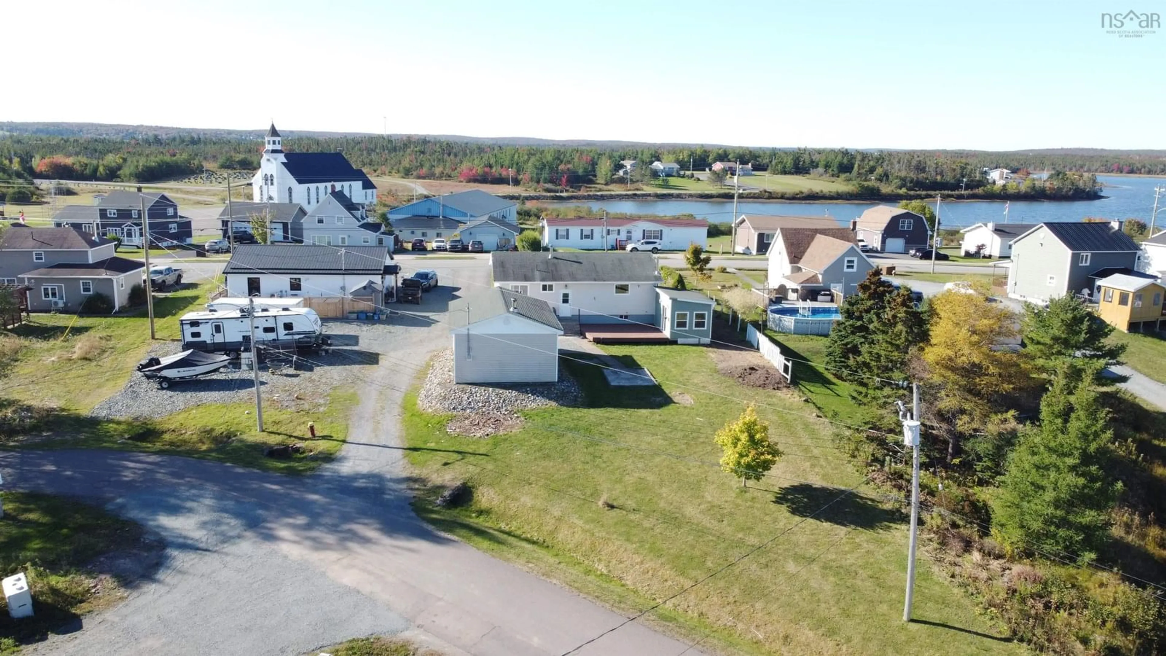 A pic from outside/outdoor area/front of a property/back of a property/a pic from drone, water/lake/river/ocean view for 125 Grandique Ferry Rd, Louisdale Nova Scotia B0E 1V0