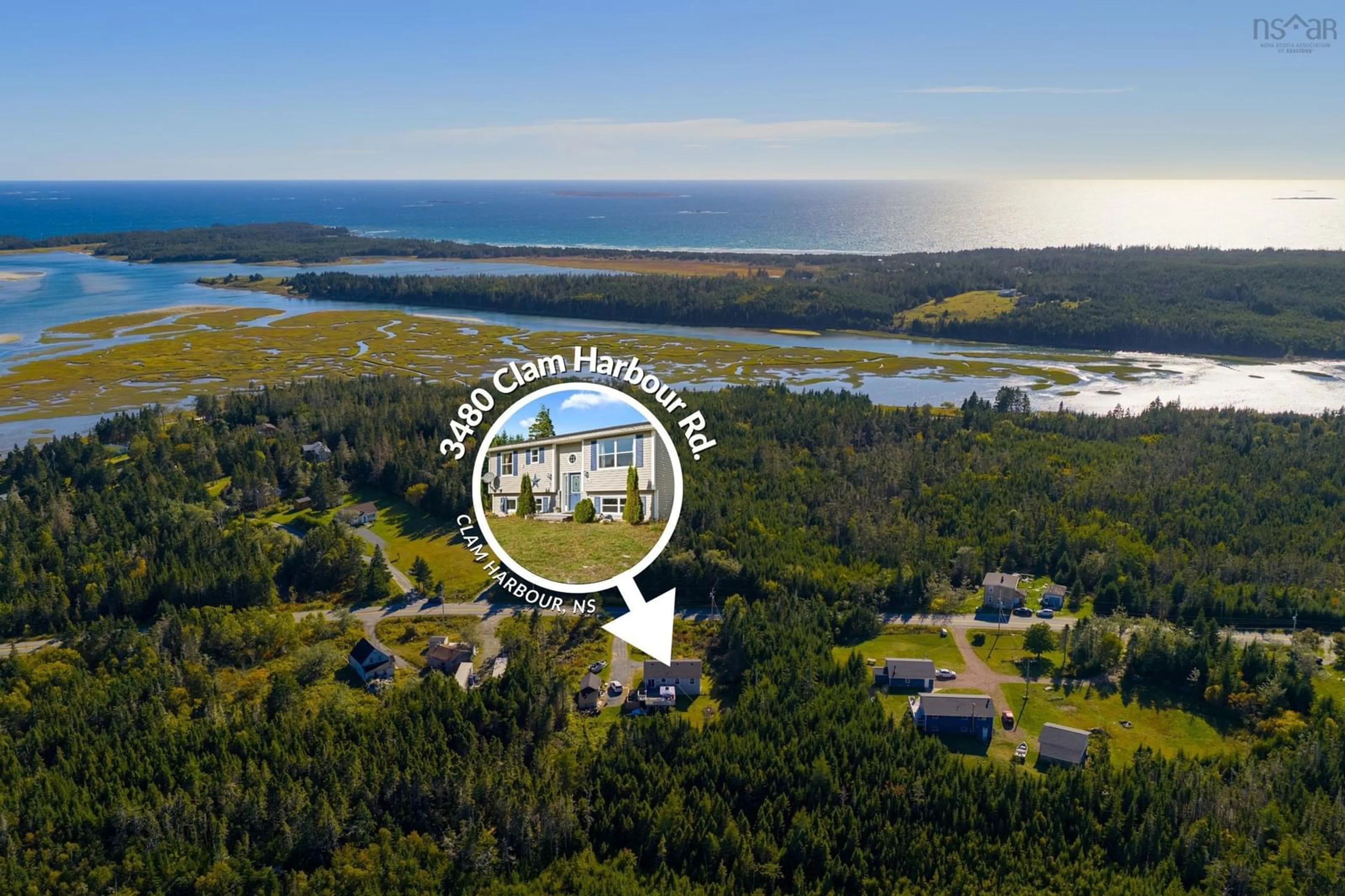 A pic from outside/outdoor area/front of a property/back of a property/a pic from drone, water/lake/river/ocean view for 3480 Clam Harbour Rd, Clam Harbour Nova Scotia B0J 2L0