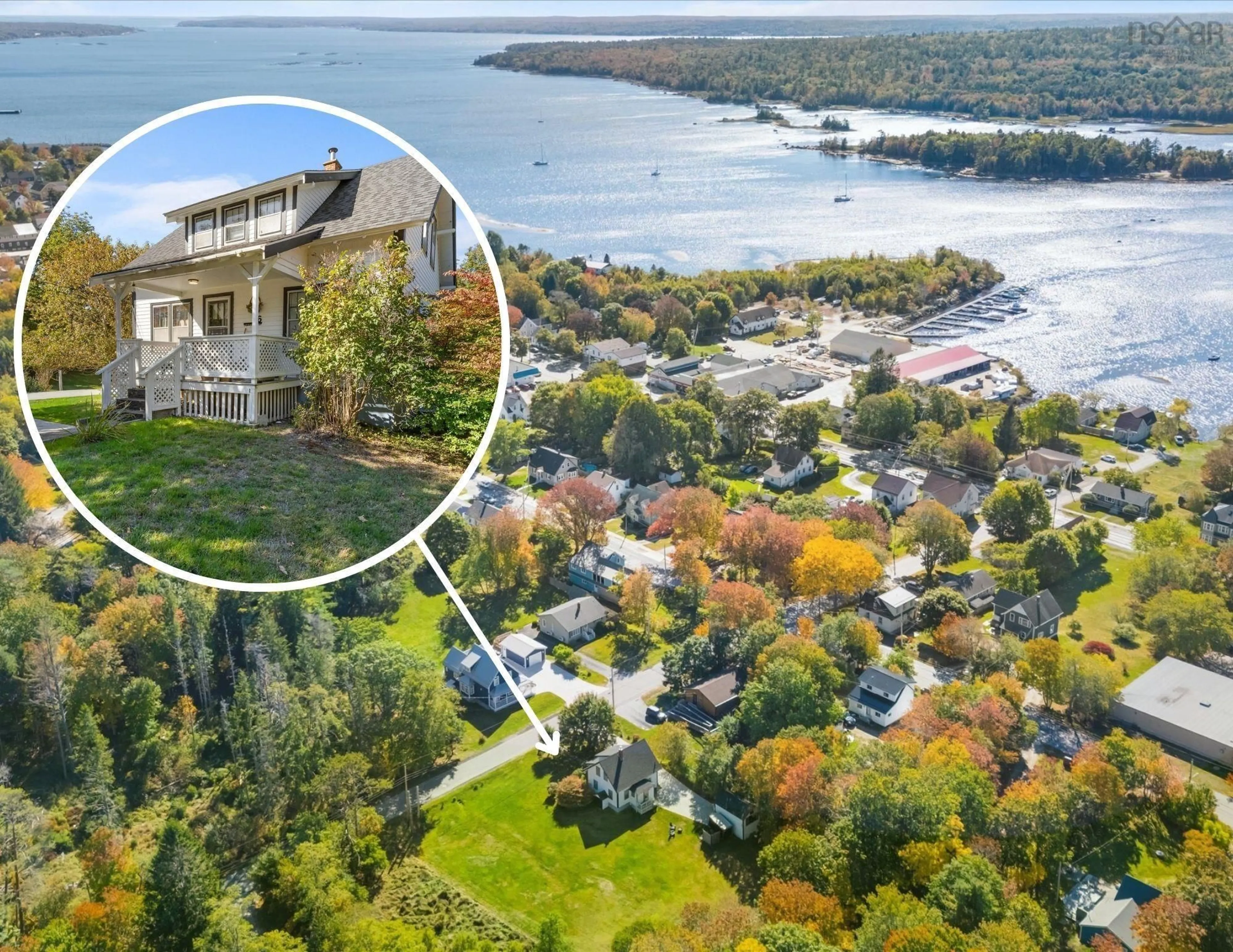 A pic from outside/outdoor area/front of a property/back of a property/a pic from drone, water/lake/river/ocean view for 36 Transvaal St, Shelburne Nova Scotia B0T 1W0