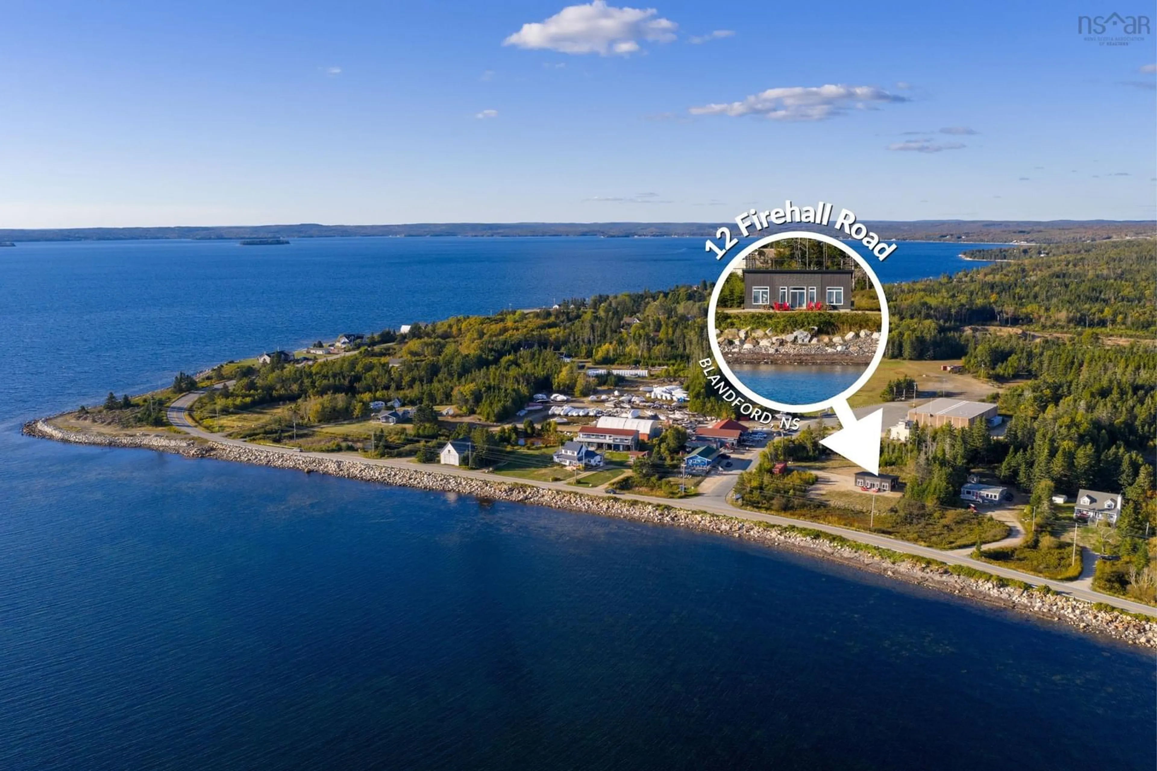 A pic from outside/outdoor area/front of a property/back of a property/a pic from drone, water/lake/river/ocean view for 12 Firehall Rd, Blandford Nova Scotia B0J 1T0