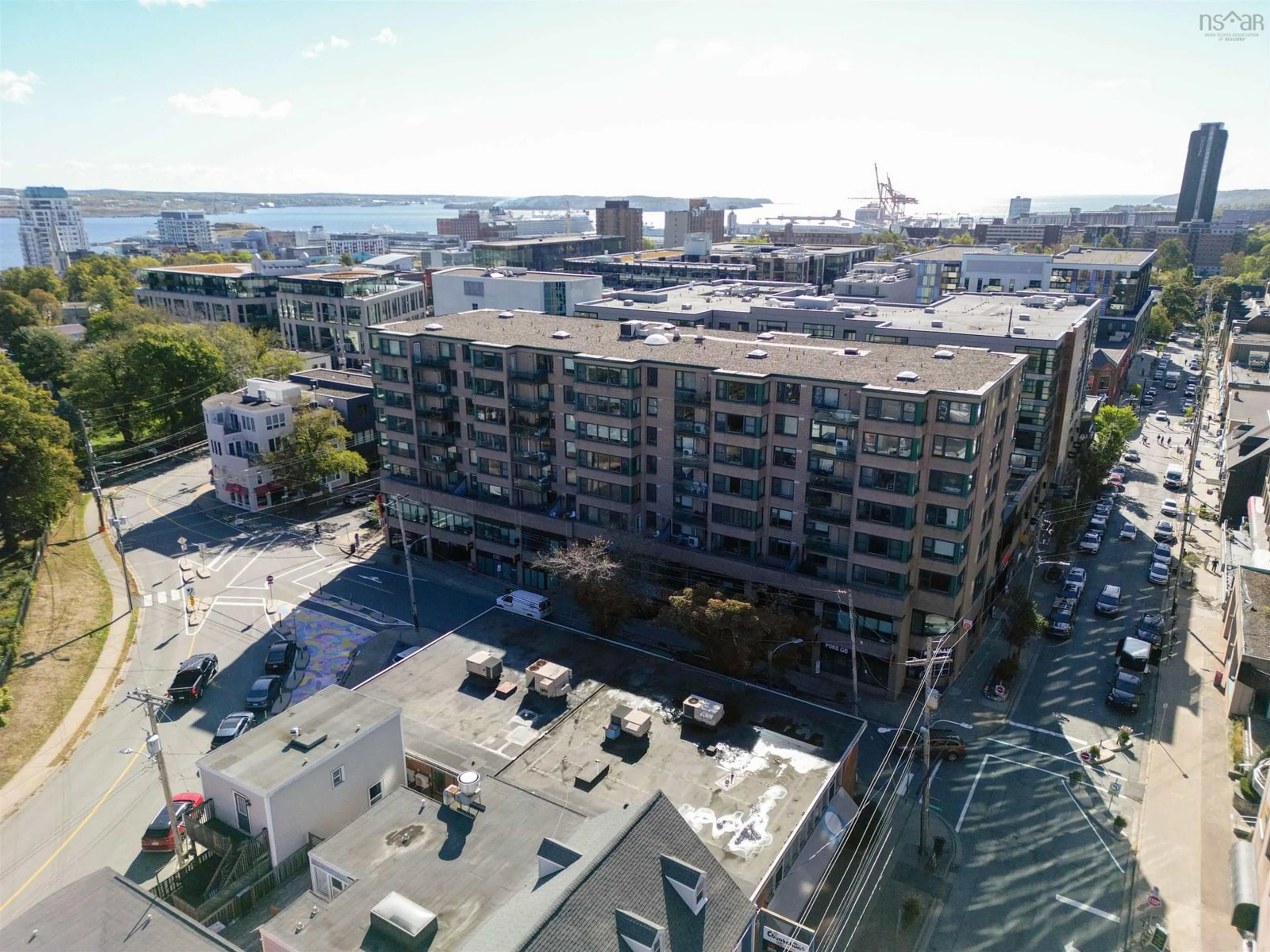 A pic from outside/outdoor area/front of a property/back of a property/a pic from drone, city buildings view from balcony for 5530 Artillery Pl #301, Halifax Nova Scotia B3J 1J3