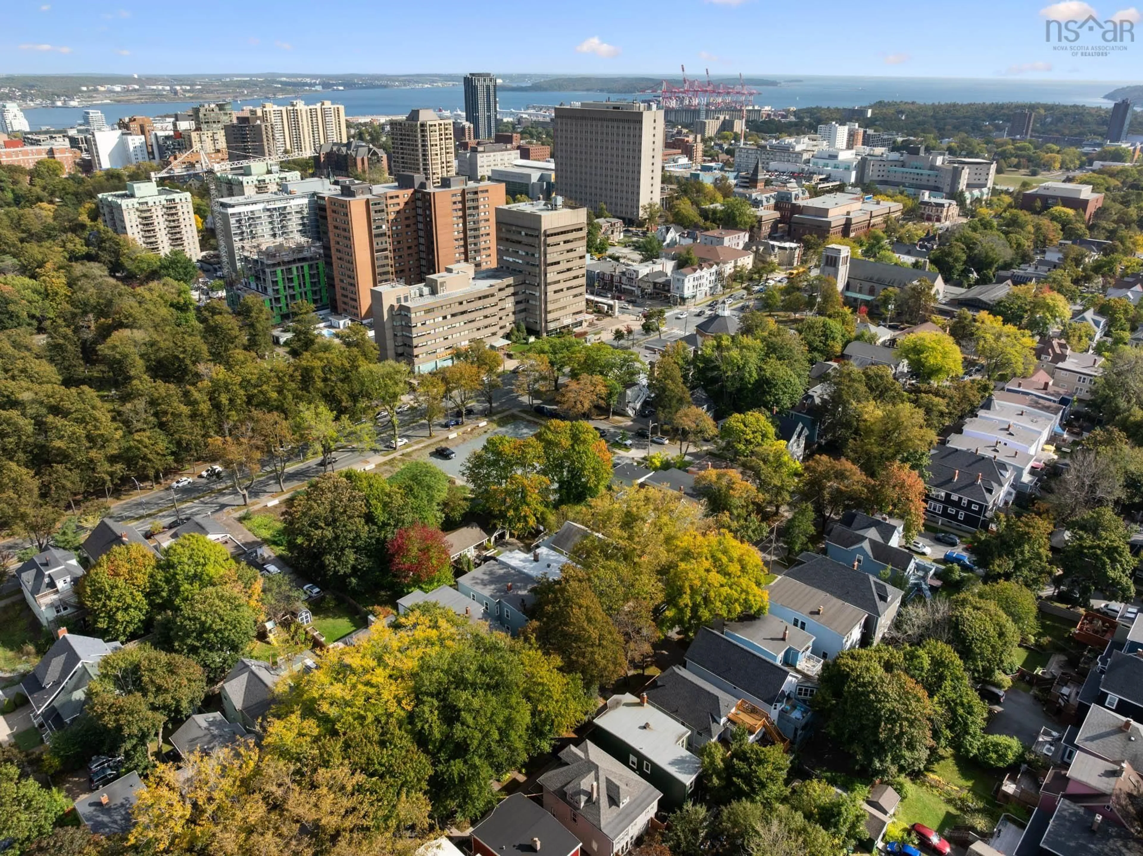 A pic from outside/outdoor area/front of a property/back of a property/a pic from drone, city buildings view from balcony for 1620 Edward St, Halifax Nova Scotia B3H 3J1