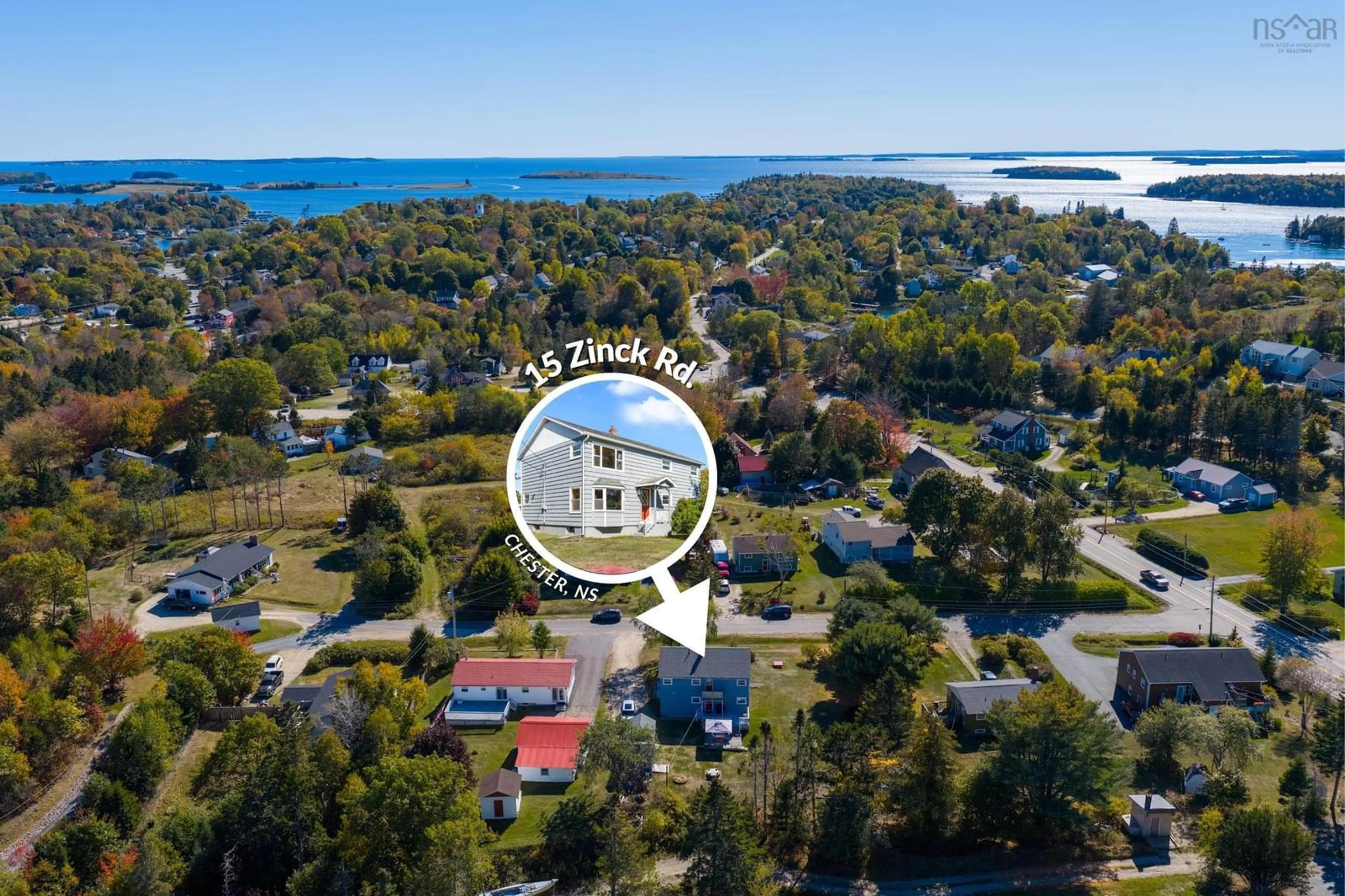 A pic from outside/outdoor area/front of a property/back of a property/a pic from drone, water/lake/river/ocean view for 15 Zinck Rd, Chester Nova Scotia B0J 1J0
