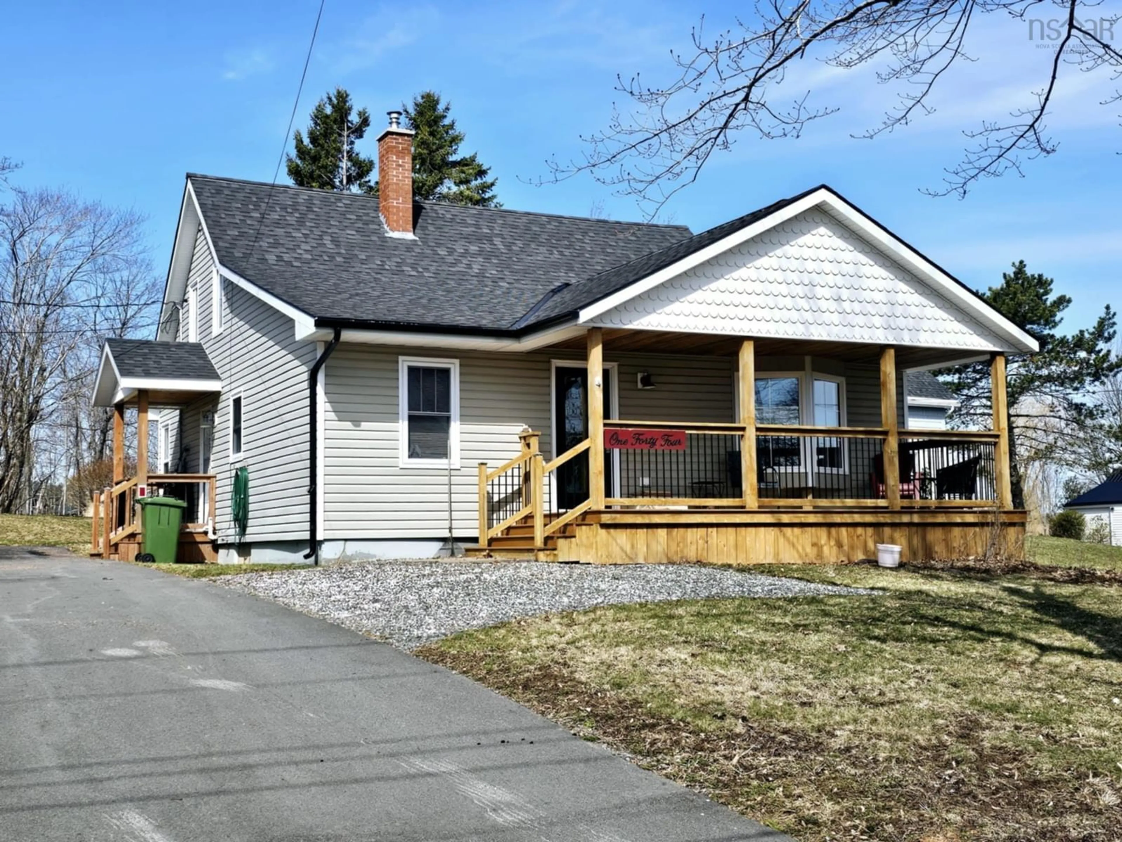 Home with vinyl exterior material, street for 144 Pleasant St, Stellarton Nova Scotia B0K 1S0