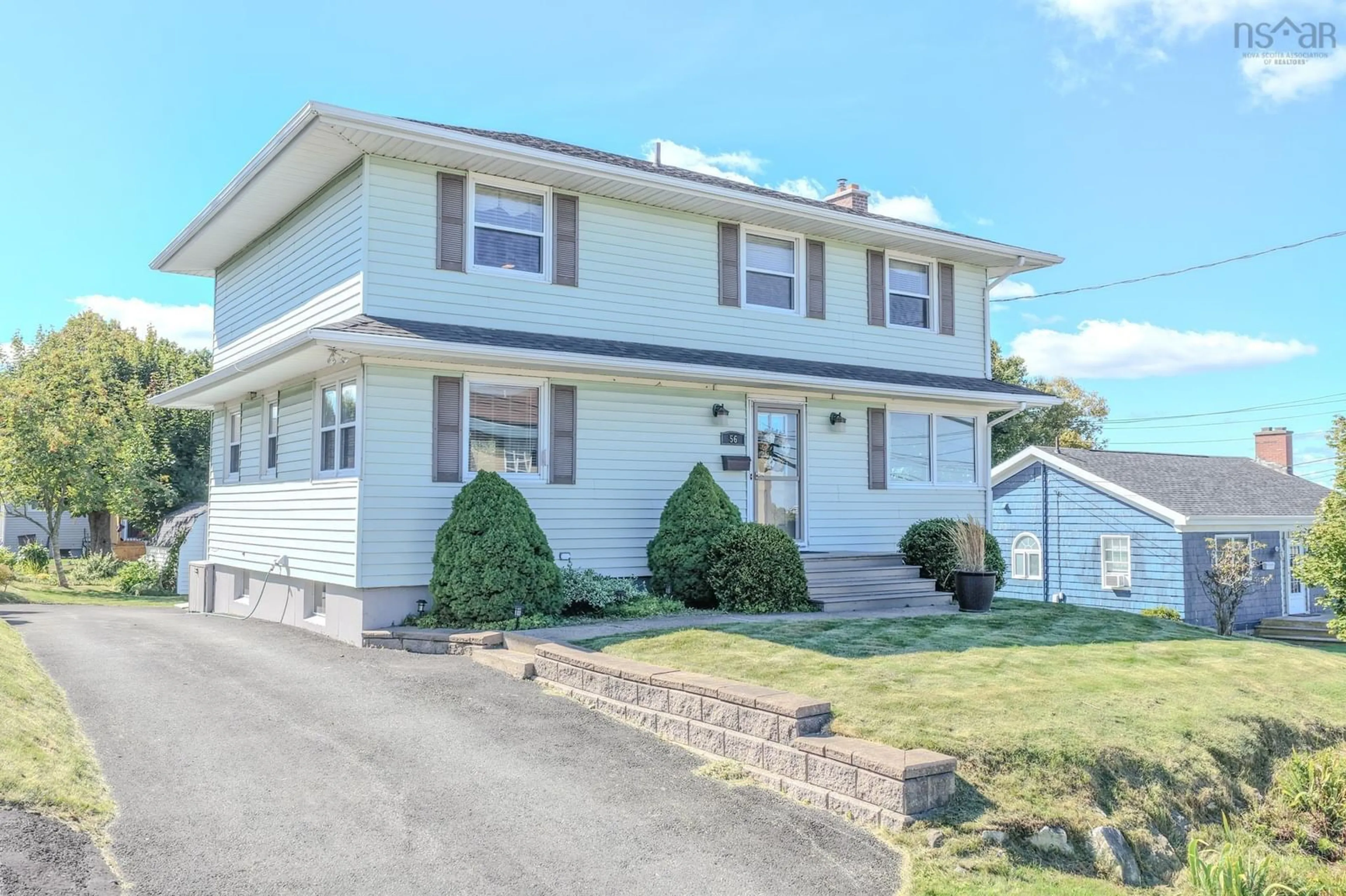 Home with vinyl exterior material, street for 56 Churchill Dr, Sydney Nova Scotia B1S 2B3