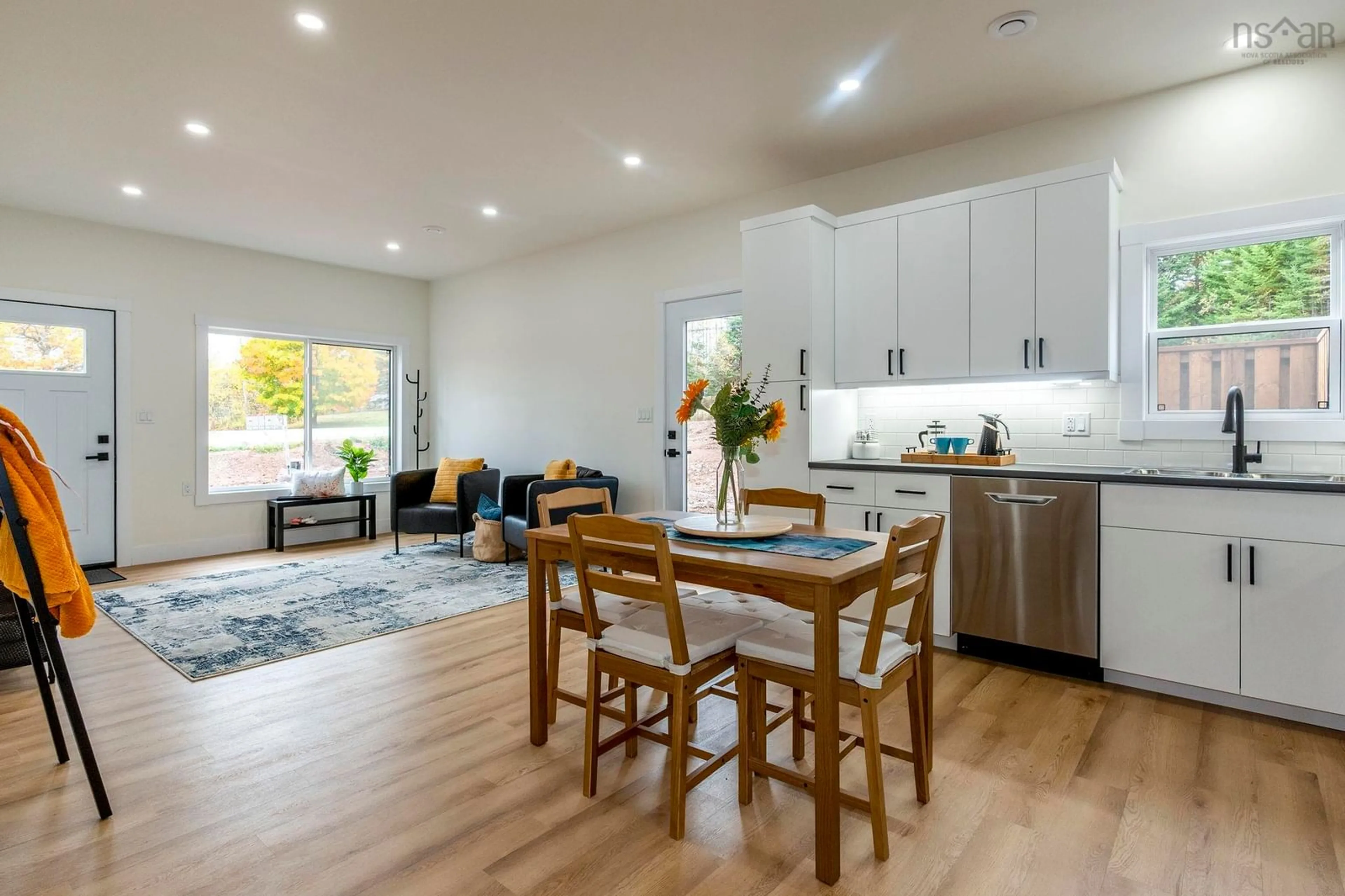 Open concept kitchen, wood/laminate floor for 1922 Irwin Lake Rd, Hilden Nova Scotia B0M 1C0